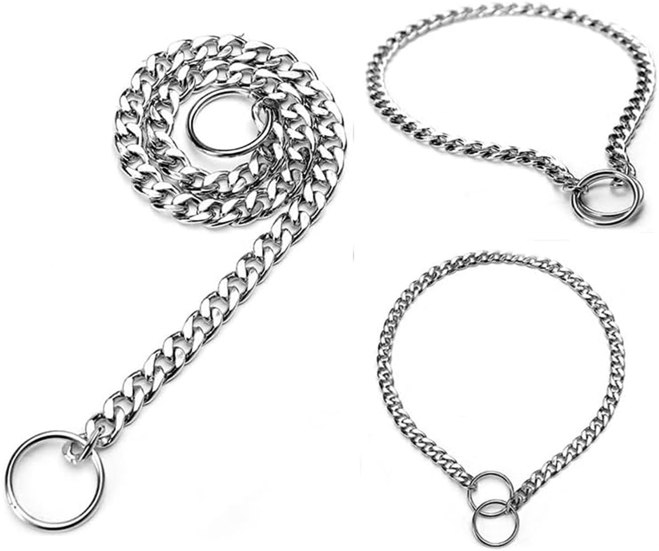 Silver Dog Choke Collars,Metal Slip Link Puppy Dog Chain Martingale Collar Heavy Duty Training Choker Collar Boy Girl For Xs Sma