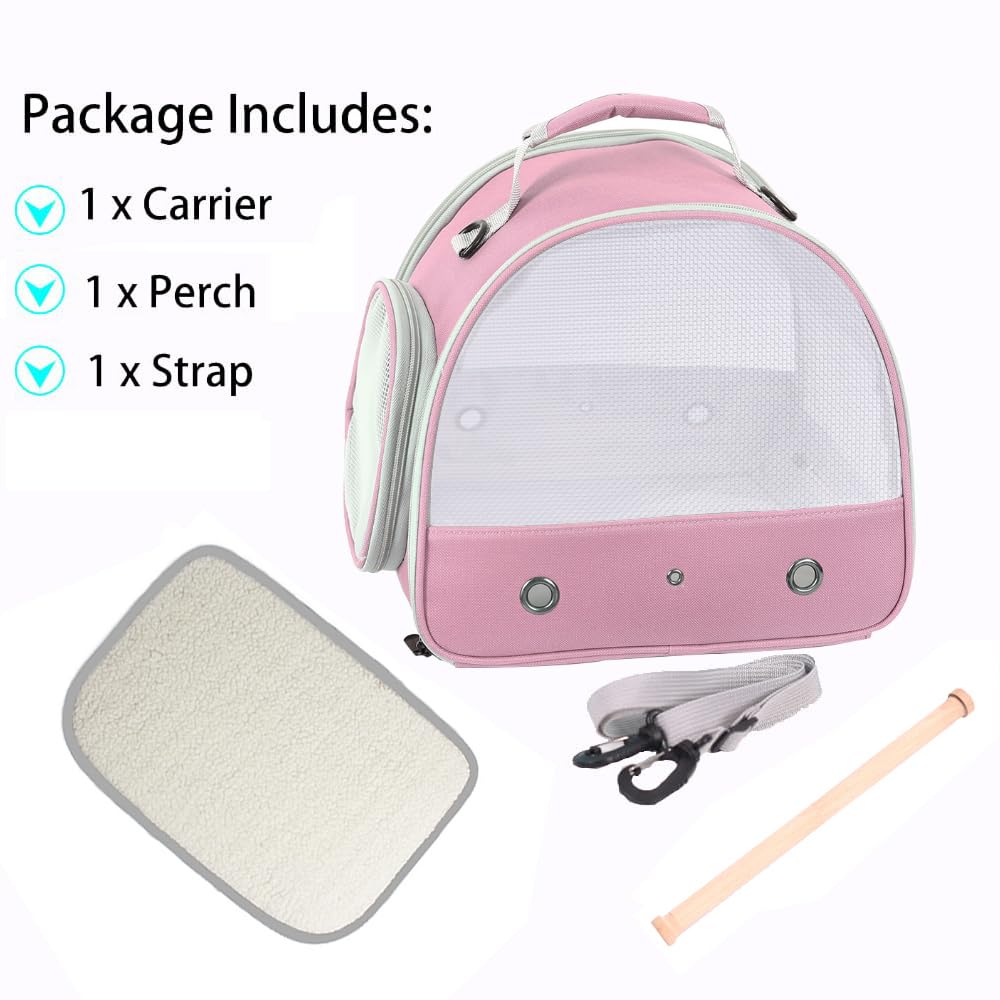 Bird Carrier, Portable Small Bird Parrot Parakeet Carrier with Standing Perch and Stainless Steel Tray, Side Access Window Colla