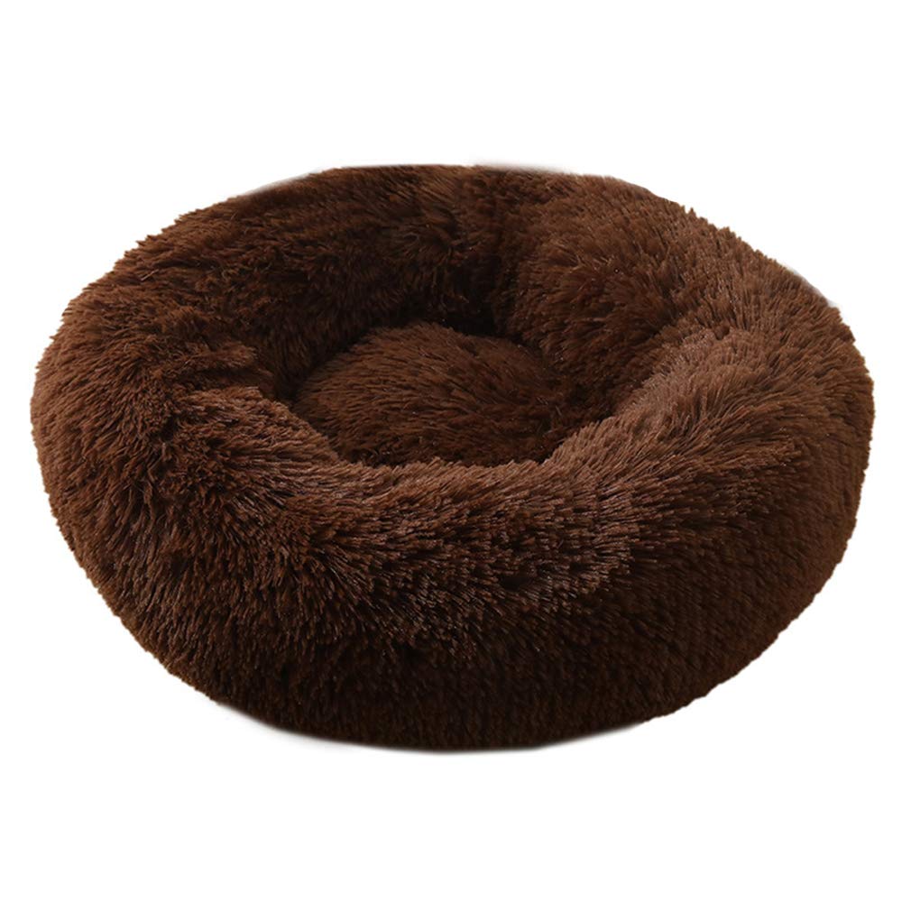 Bodiseint Faux Fur Dog Bed, Shag Round Anti-Anxiety Pet Calming Doughnut Cuddler For Medium Large Puppy Dog Cat Kennel Cushion S