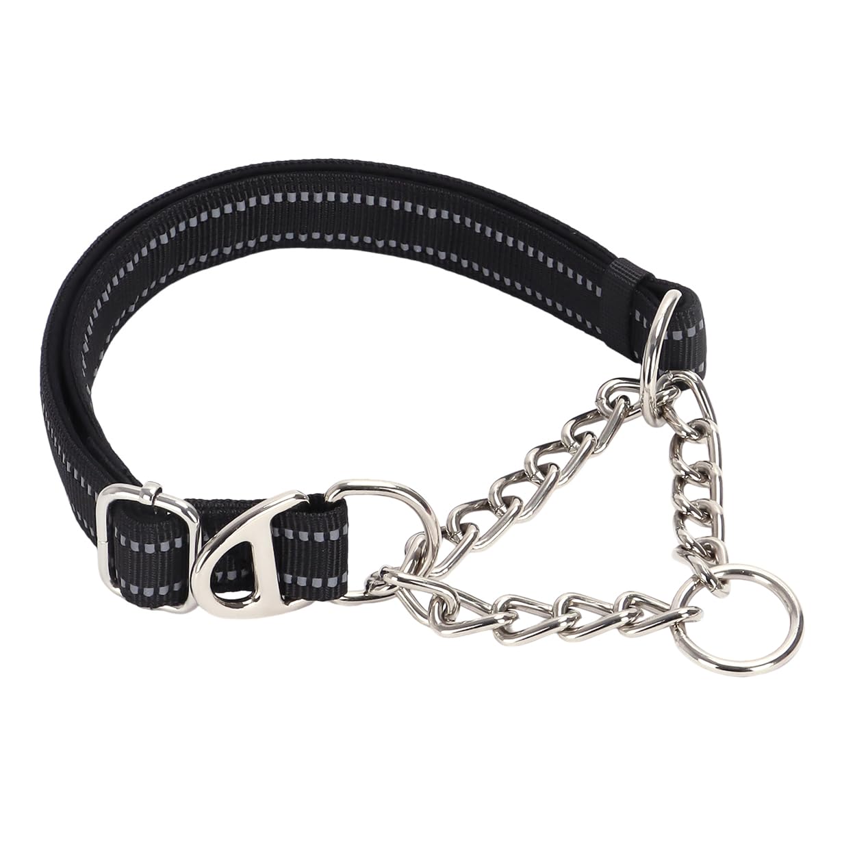 Black Martingale Collar For Dogs, Medium Reflective Nylon Dog Chain Collar Adjustable Heavy Duty Dog Collar For Small Medium Lar
