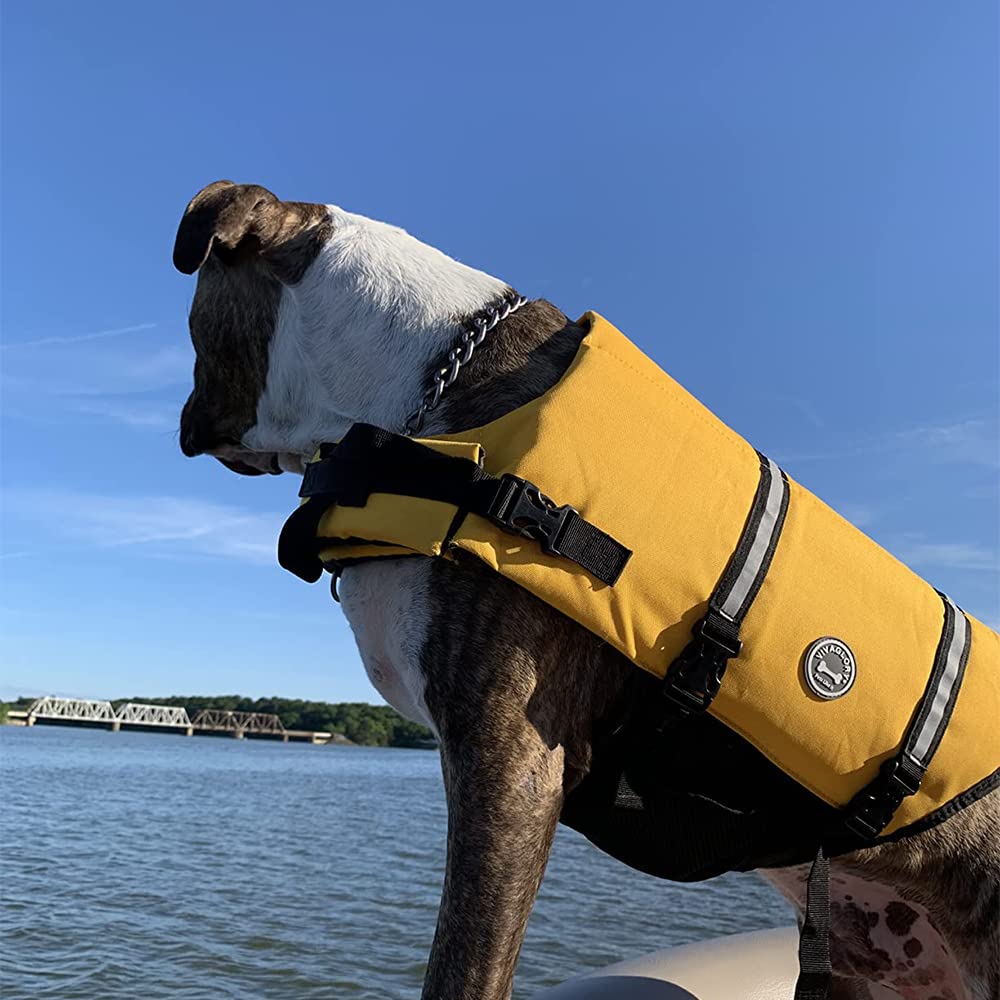 Haocoo Dog Life Jacket Vest Saver Safety Swimsuit Preserver With Reflective Stripes/Adjustable Belt Dogs?Yellow,S