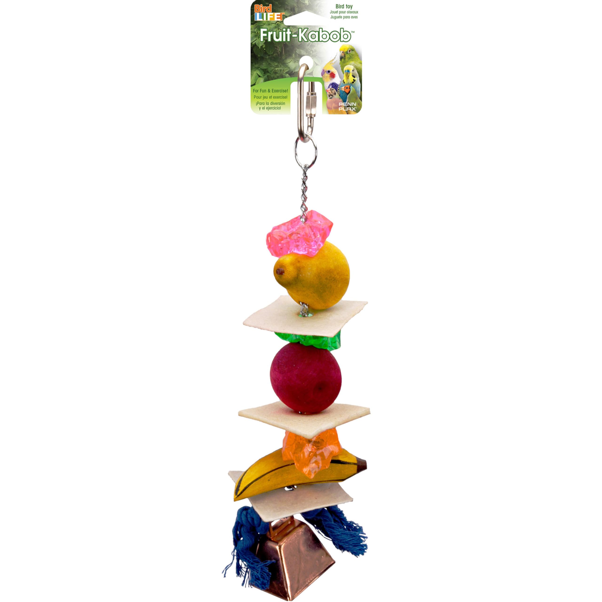 Penn-Plax Bird-Life Fruit Kabob Bird Toy With Bell – Various Textures, Materials, And Colors – Great For Parrots And Large Birds – Extra Large