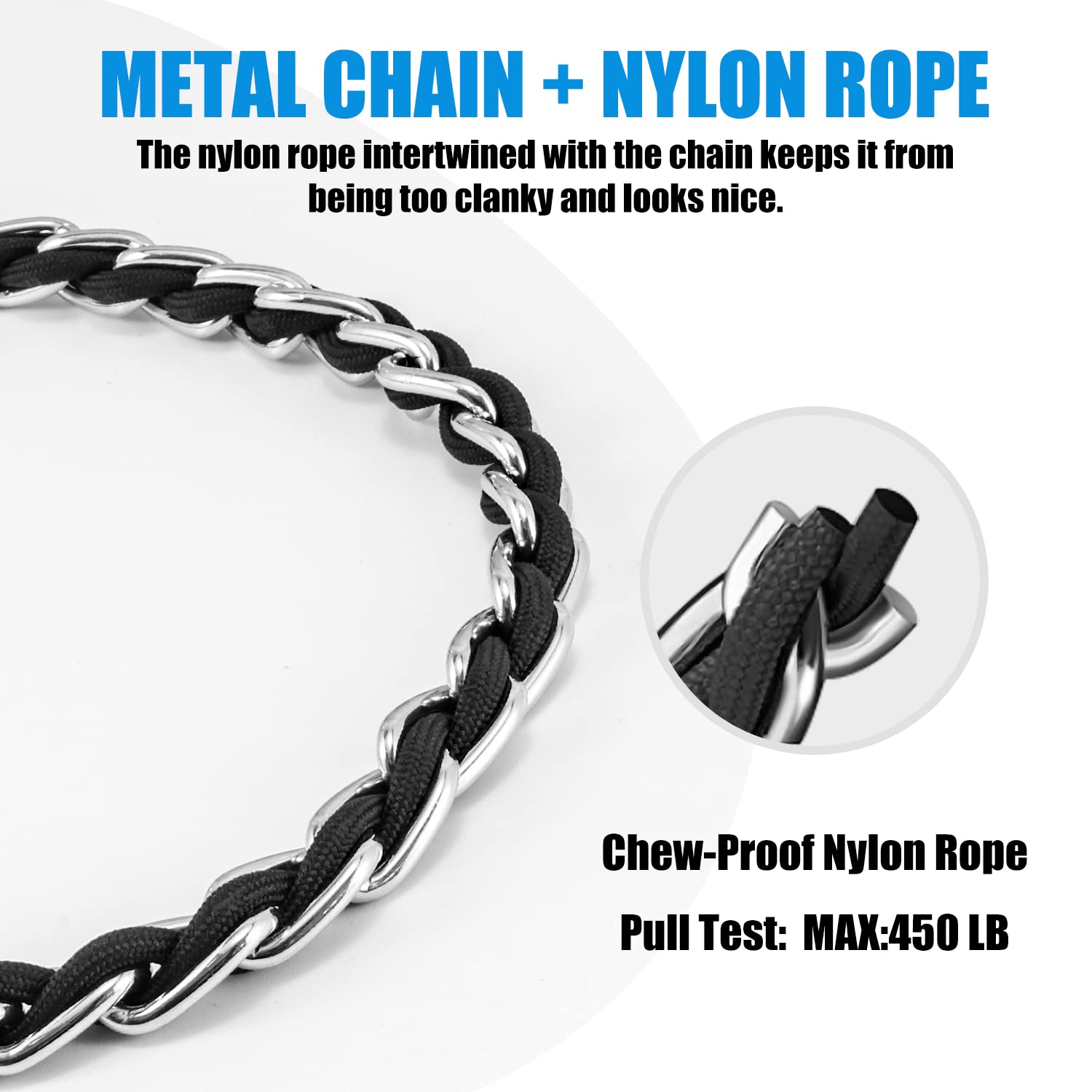 Chew Proof Metal Leash Chain Dog Leash For Medium Large Dogs, Chain Link Dog Leash Anti Chew 4Ft Strong Anti Bite Dog Leash Comfortable Soft Padded Handle Black