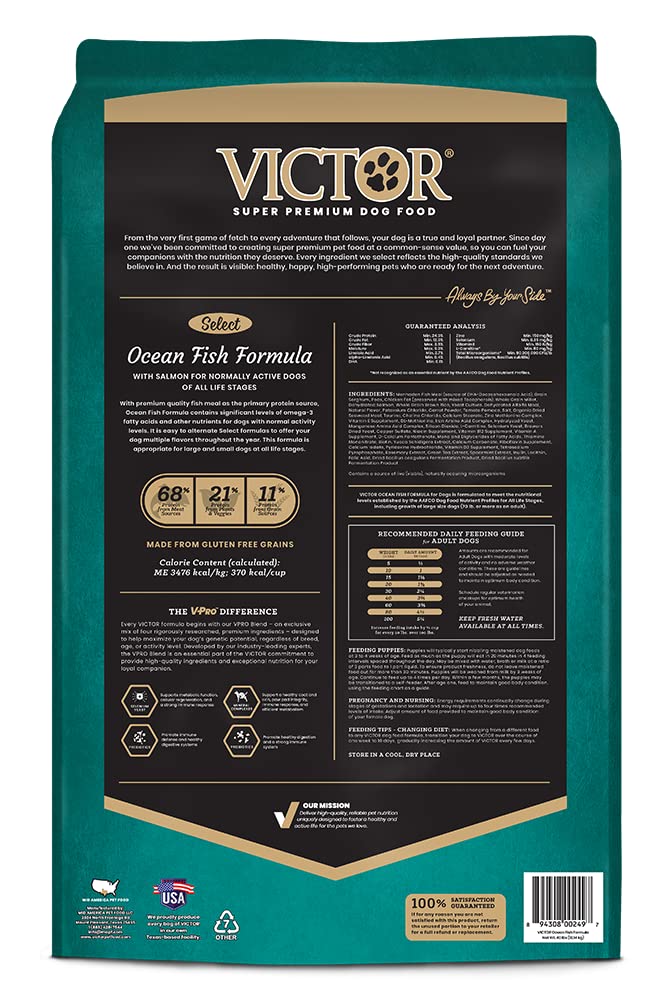 Victor Super Premium Dog Food - Select - Ocean Fish Formula - Gluten Free Dry Dog Food for All Normally Active Dogs of All Life