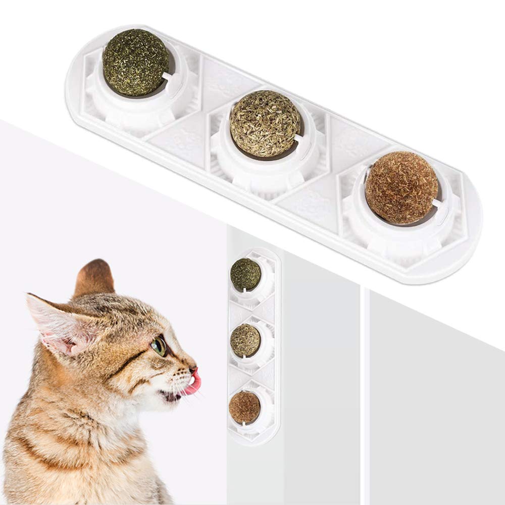 WoLover Catnip Wall Ball Toys - Rotatable Cat Snack Edible Balls with Natural Healthy Catnip | Silvervine | Gall Nut, Kitten Pla