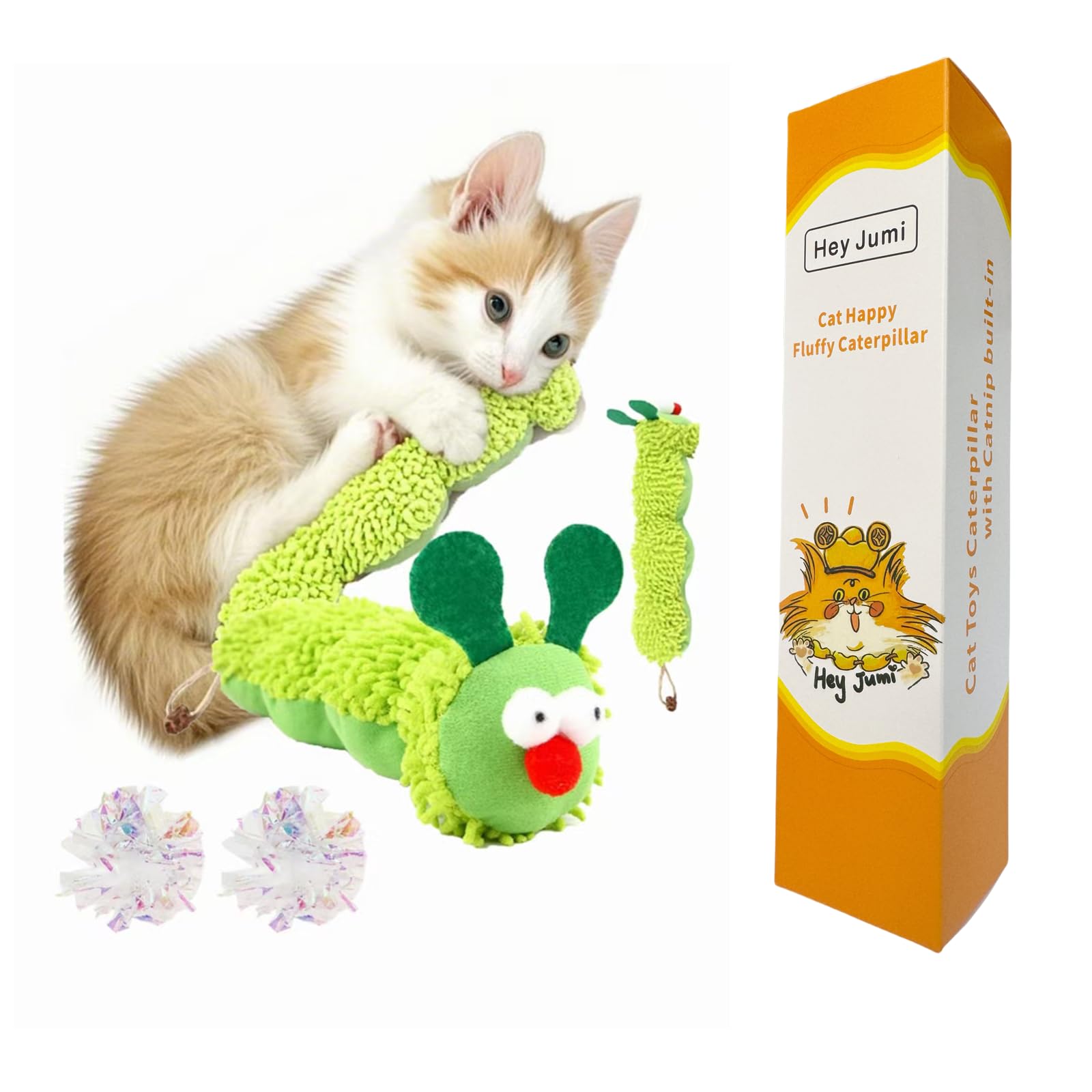 Hey Jumi Catnip Toys Caterpillar, Cat Toys Soft And Durable, Interactive Cat Bite And Kicker Toys For Indoor Cats With 2 Crinkle