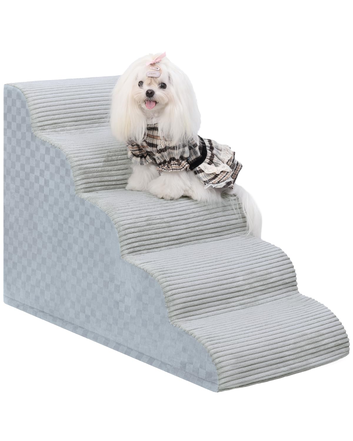 Dog Curved Stairs For High Beds 22'' H, 5-Step Pet Stairs For Small Dogs With High Density Foam, Dog Slope Stairs With Durable N