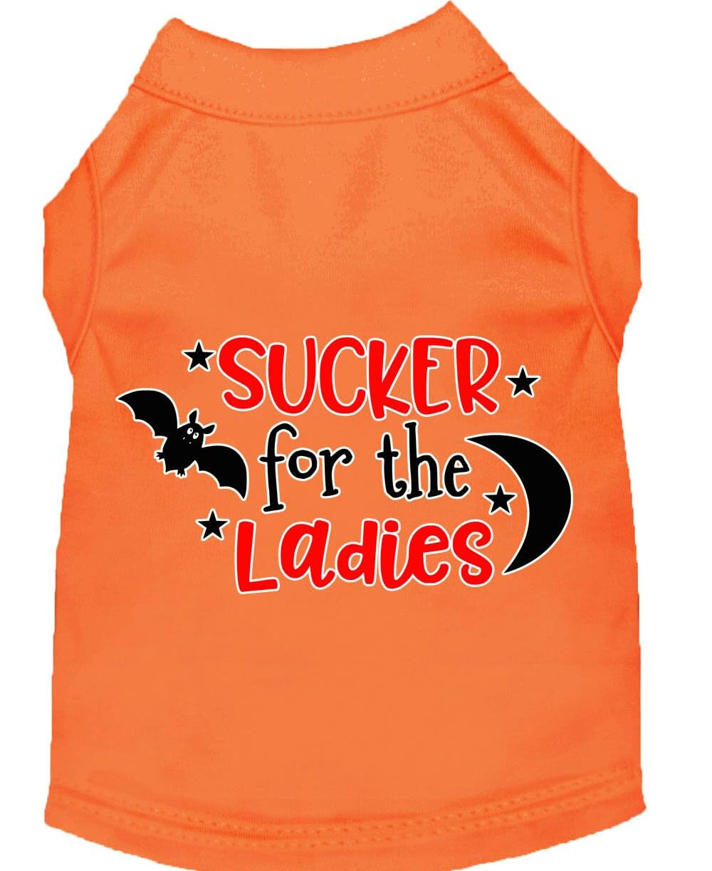 Pet Dog & Cat Shirt Screen Printed, &quot;Sucker For The Ladies&quot; Orange XS (0-3 lbs.)