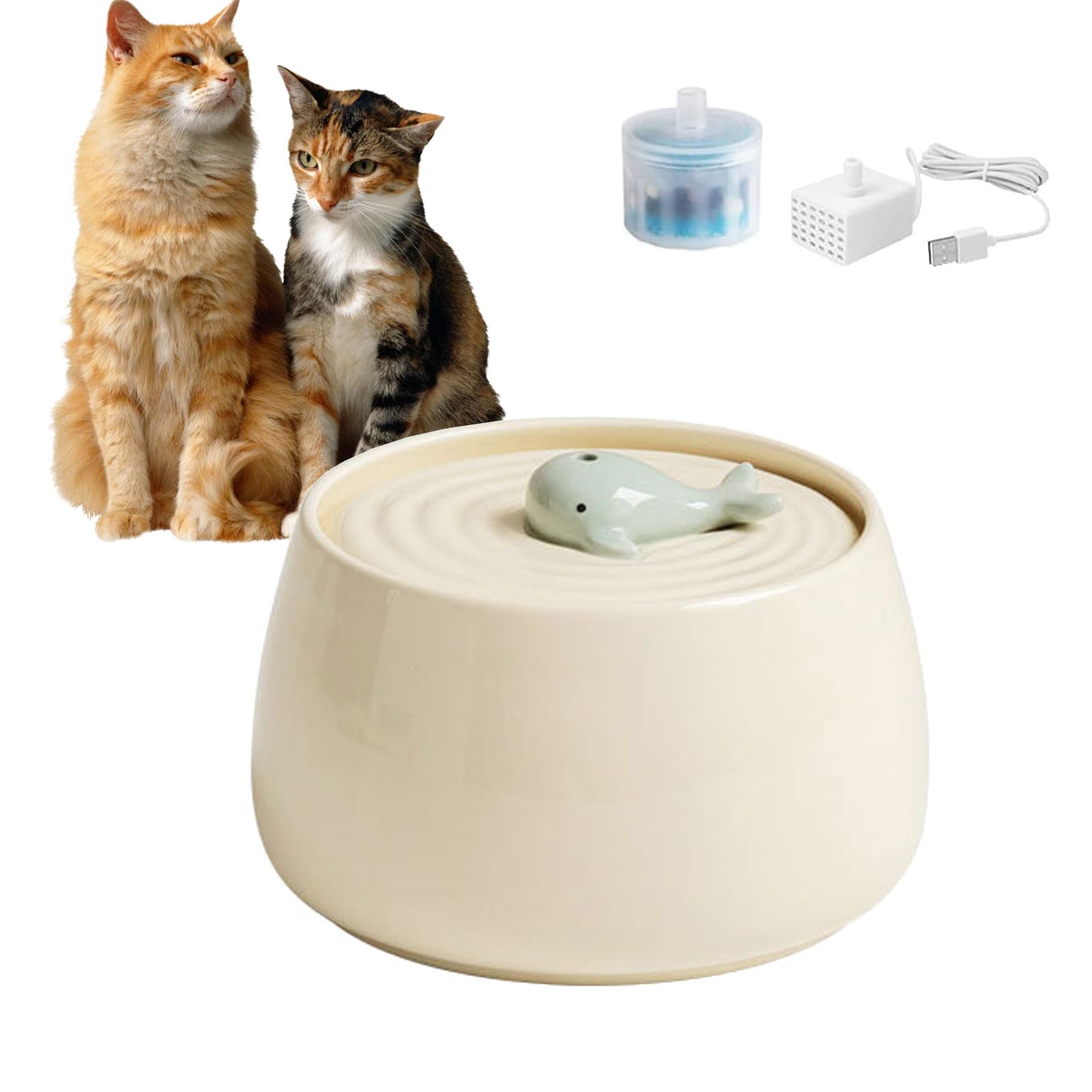 Ceramic Pet Feeding And Drinking Bowls, 1.3L/ 44Oz Cat Water Fountain, Pet Drinking Fountain For Cats Dogs Indoor, Cat Water Dis
