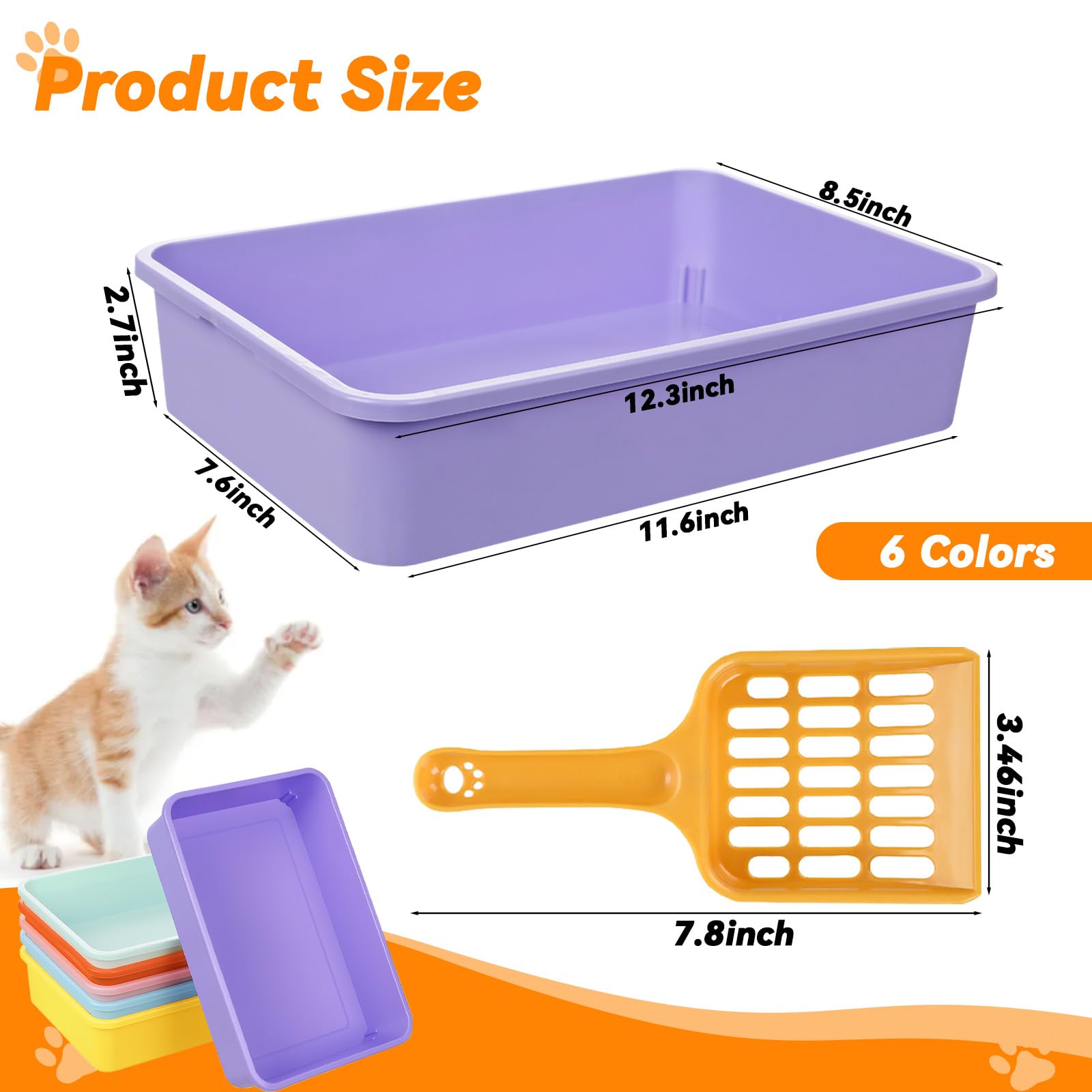6 Set Small Cat Litter Box Kitten Litter Pan 12.3 x 8.5 x 2.7 Rabbit Plastic Litter Tray with 6 Scoop for Easy Cleaning, Hamster