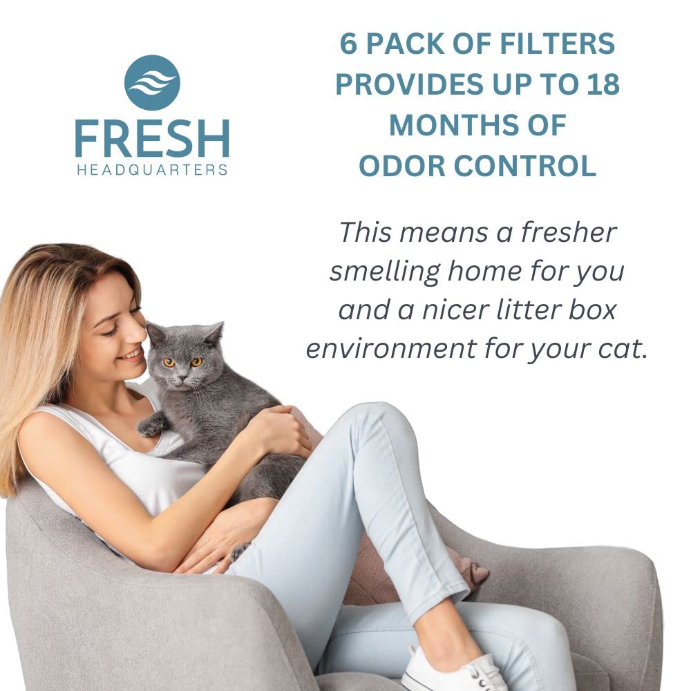 6-Piece Litter Box Filters For Hooded Cat Litter Box – Activated Charcoal Filters Eliminate Up To 99% Of Odors – 6 Inch X 6.5 Inch Trimmable Pads