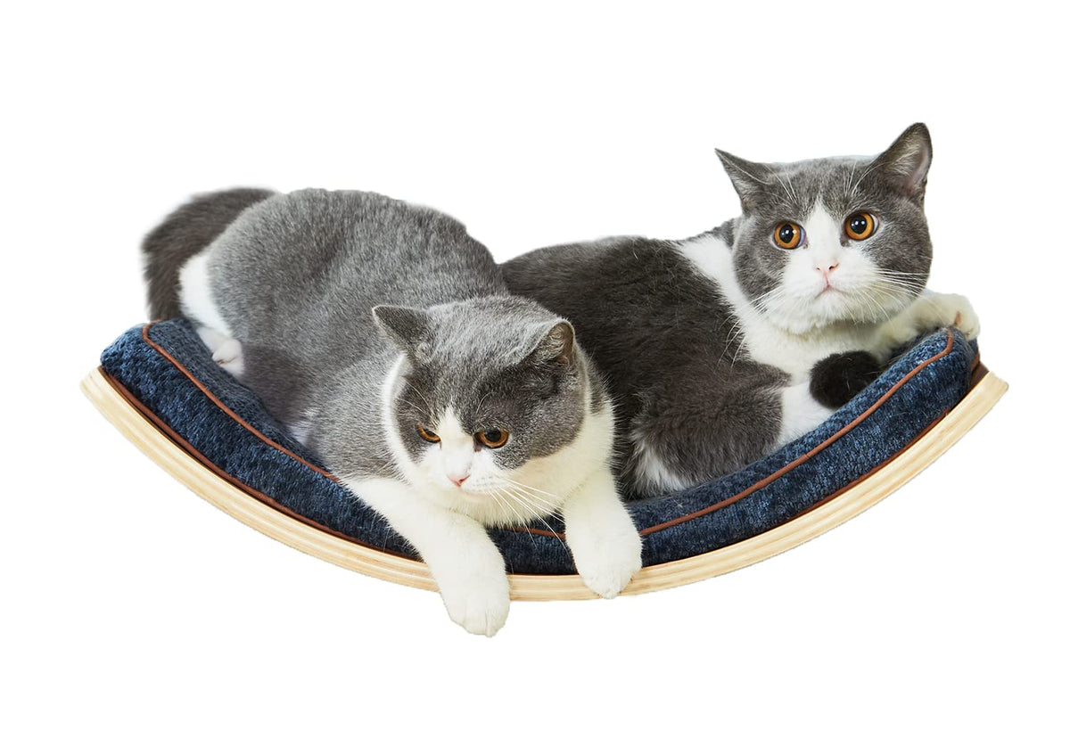 Liorce Cat Shelf With Comfortable Cat Cushion - Curved Modern Cat Bed (Large Size) - Lotus Leaf Design Cat Wall Perch - Wall Mou