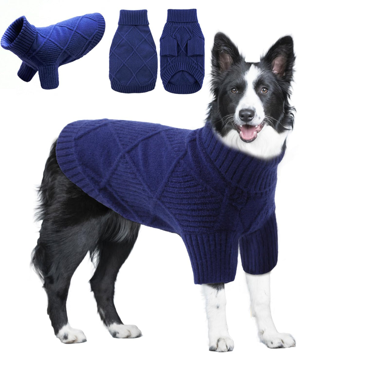 Emust Dog Sweaters For Large Dogs, Elastic Large Dog Sweater With Sleeves, Soft Dog Turtleneck Sweater For Fall & Winter, Navy 3