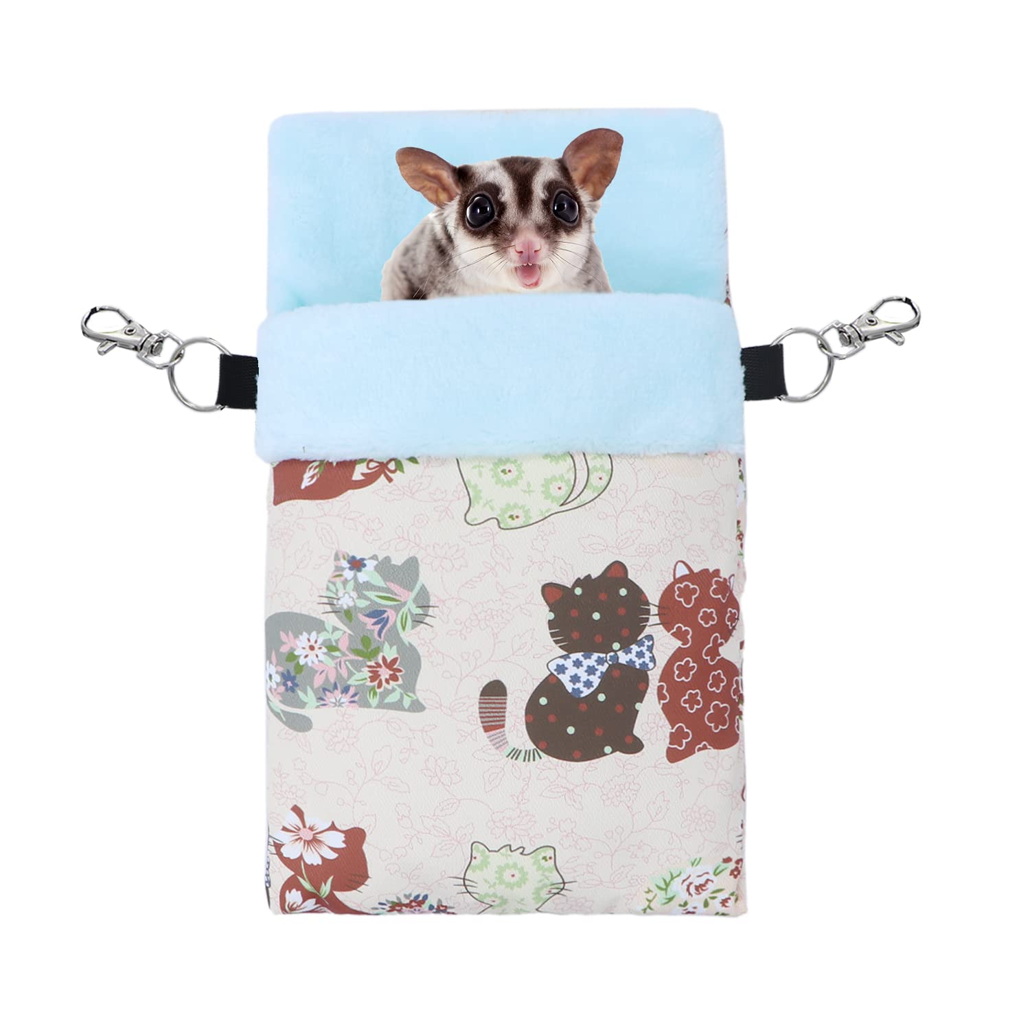 Wontee Small Pet Sleeping Pouch Sleep Bag Warm Bed Hideout For Hamsters Hedgehogs Sugar Gliders Squirrels (M, Pink Cat)