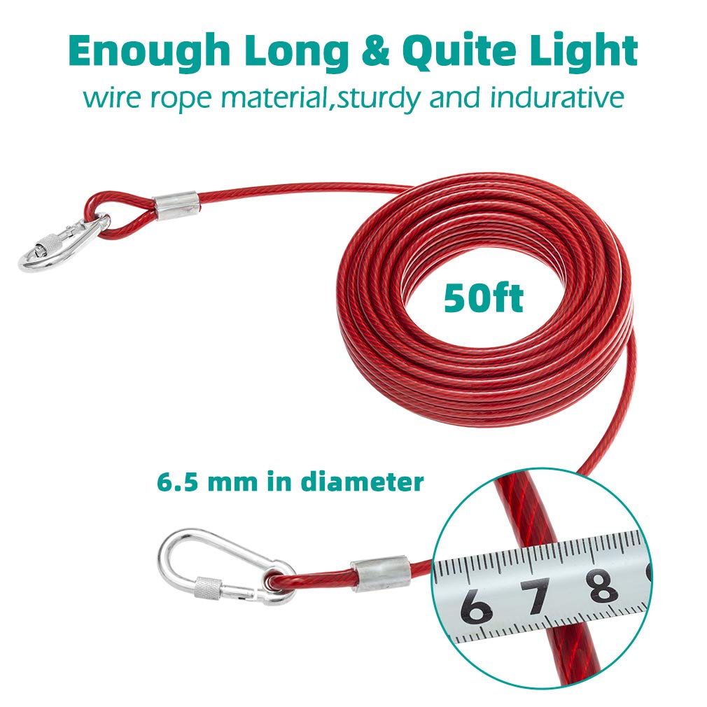 Kooltail Dog Tie Out Cable 50 Feet - Dog Leash For Outdoor Camping Yard Training Heavy Duty Tie-Out Cable For Medium Large Dogs