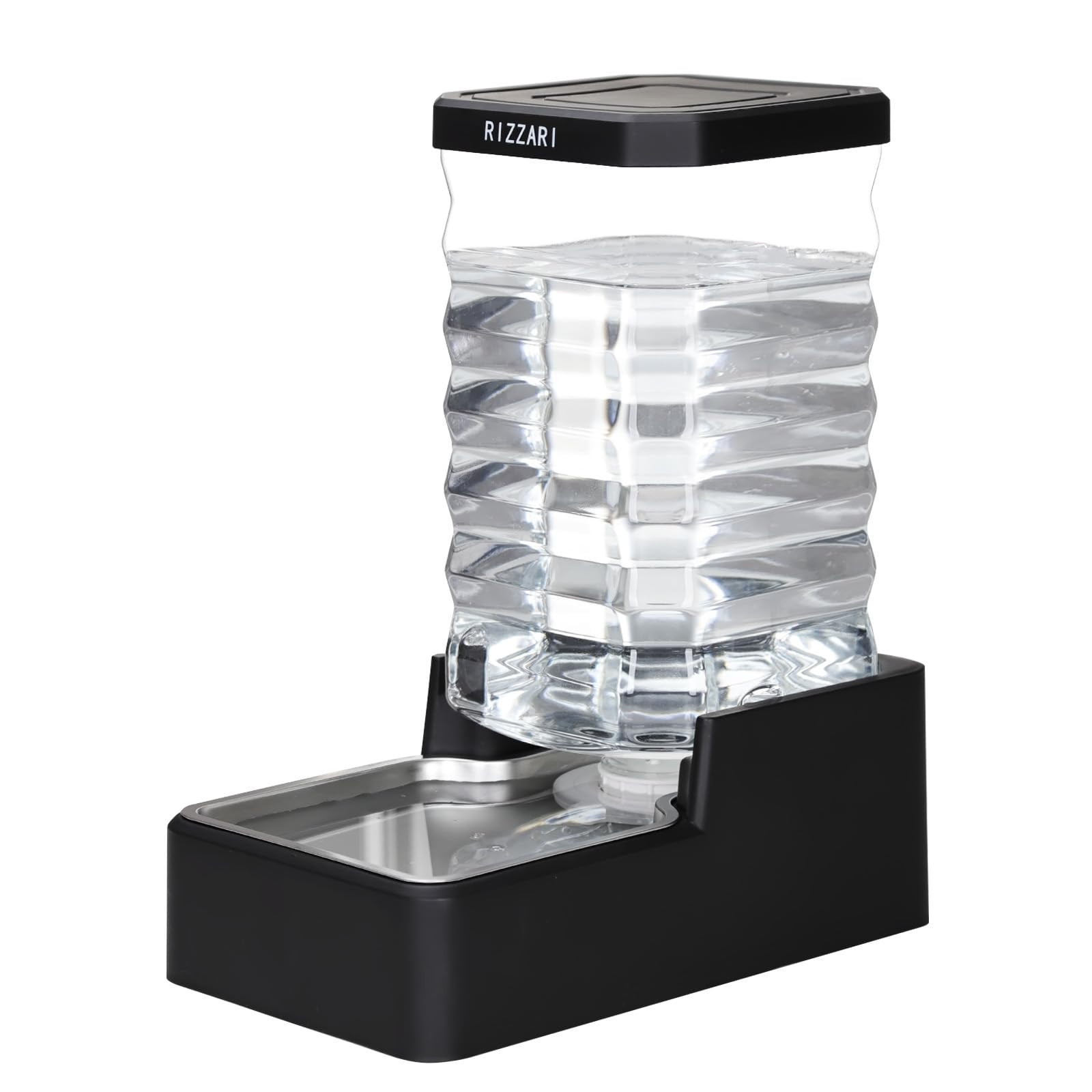RIZZARI Stainless Steel Pet Water Dispenser: 10L Large Gravity Waterer - Splash-Resistant - Leak-Proof Auto Refill - Easy Clean 