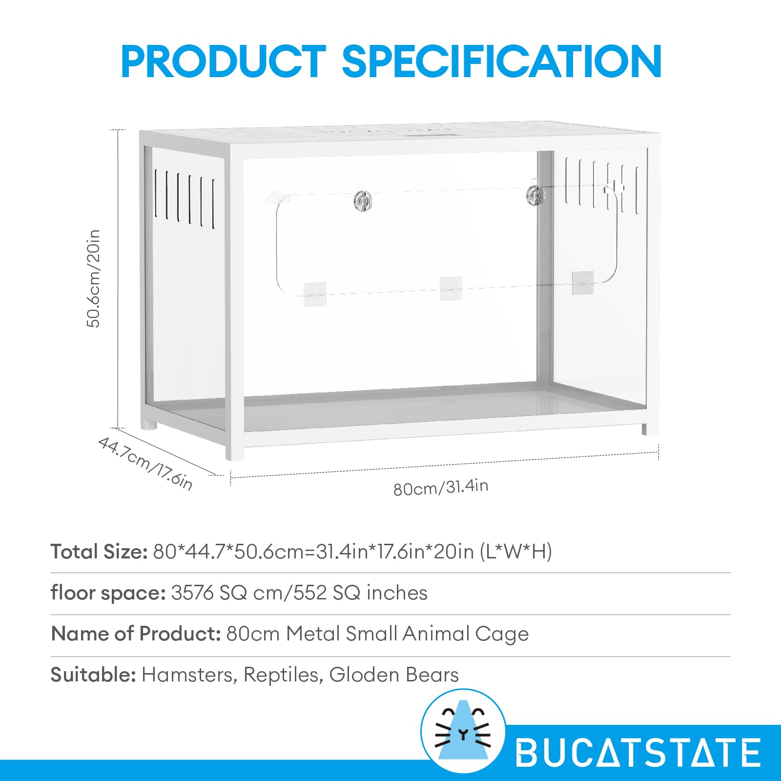 Bucatstate Hamster Cage Metal 2.0 - Small Animal Habitats Large Stackable With Top Access Easy Assemble 31.4L*17.6W*20H Inches D