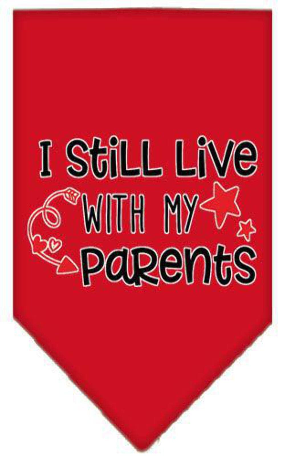 Pet and Dog Bandana Screen Printed, "I Still Live With My Parents" Red Small