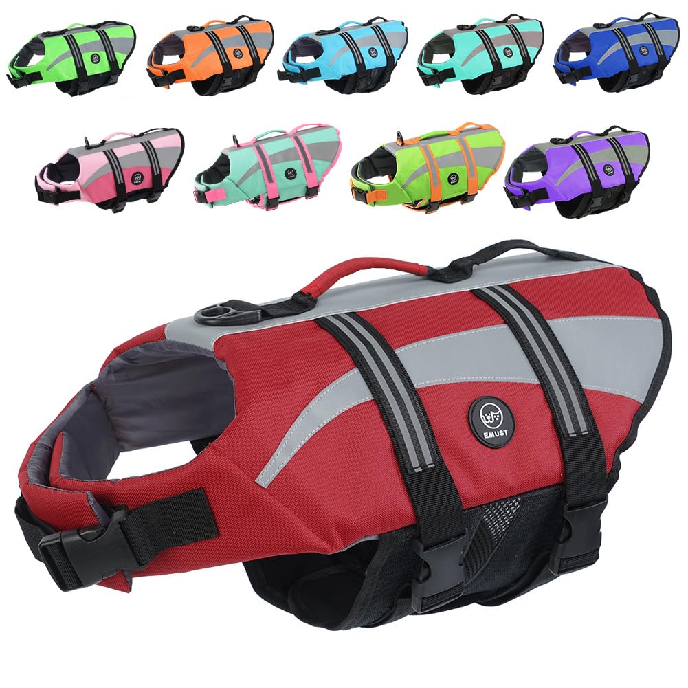 Emust Lightweight Dog Life Vests - Small/Medium/Large Preserver, Xl Dog Life Jacket For Swimming, Boat & Water, Red