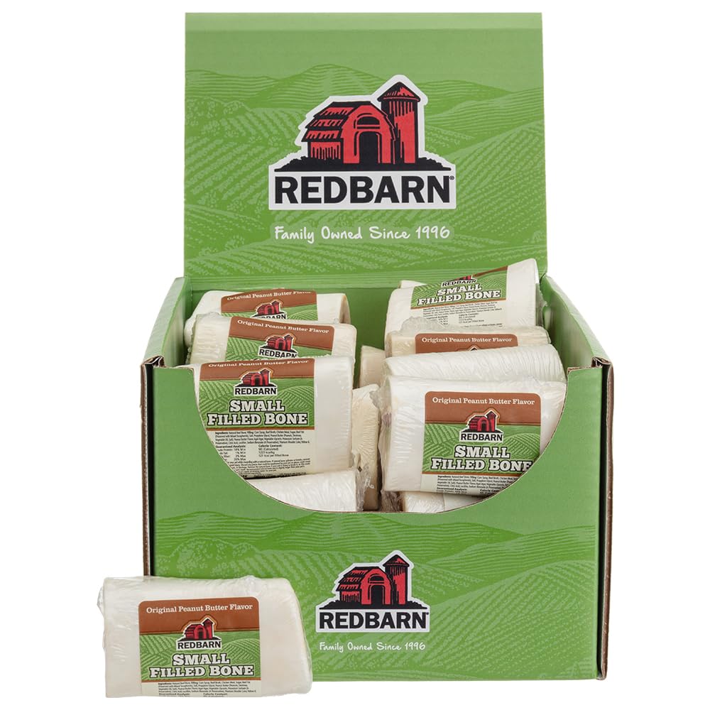 Redbarn Small Filled Dog Bones, Peanut Butter Flavor - Long Lasting Stuffed Femur Chew Treat Made in USA for Aggressive Chewers 