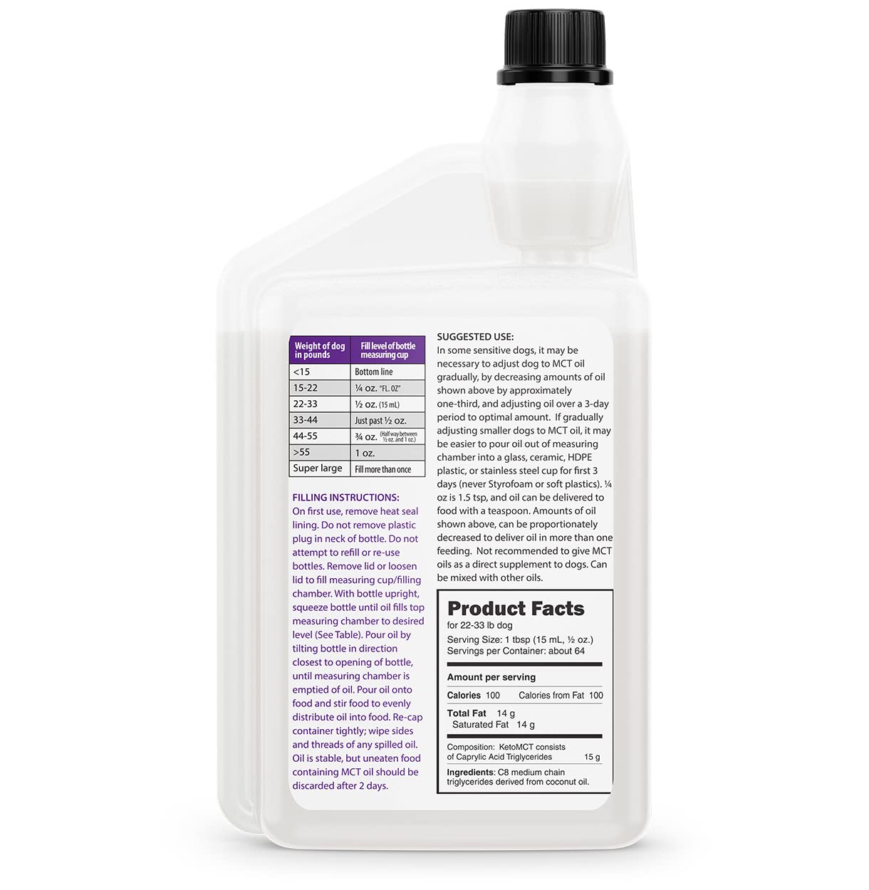 LifeSense C8 MCT Oil for Dogs, Keto-Friendly, Sourced from Coconut Oil, Human Grade, 32 oz, Made in USA by PhD Nutrition, Dog Op