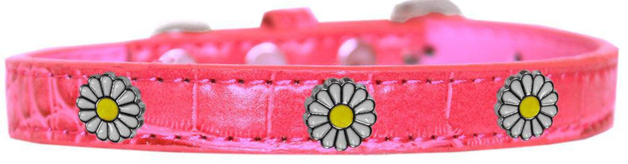 Dog, Puppy & Pet Designer Croc Widget Collar, &quot;White Daisies&quot; Purple 12