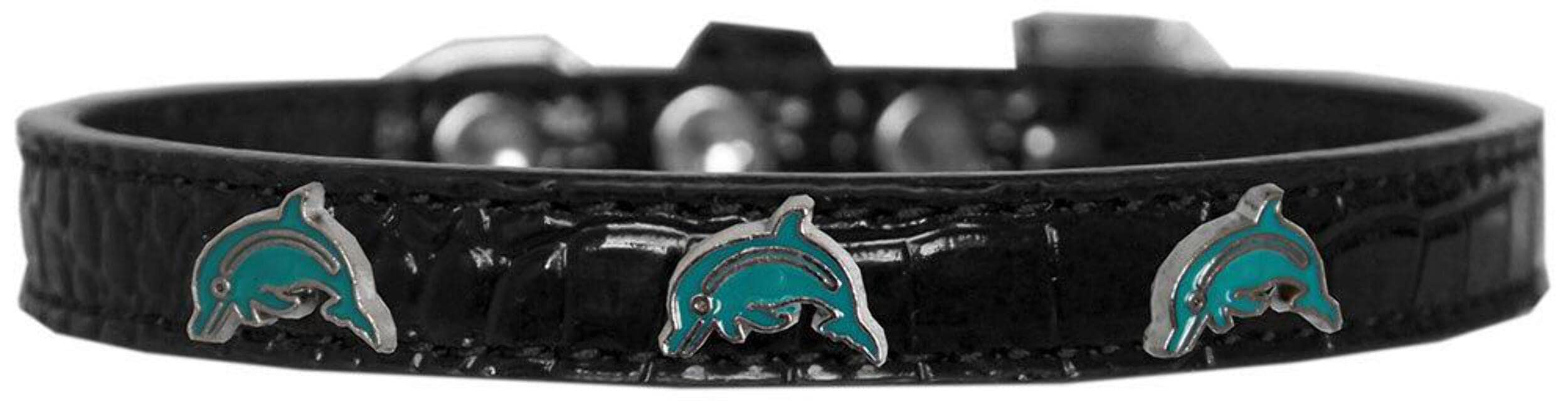 Dog, Puppy & Pet Designer Croc Widget Collar, &quot;Dolphins&quot; Silver 14