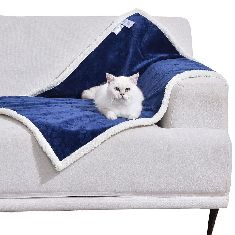 Qeils Dog Blankets For Small Dogs - Waterproof Cat Blanket Washable - Sherpa Fleece Puppy Blanket, Soft Plush Reversible Throw P