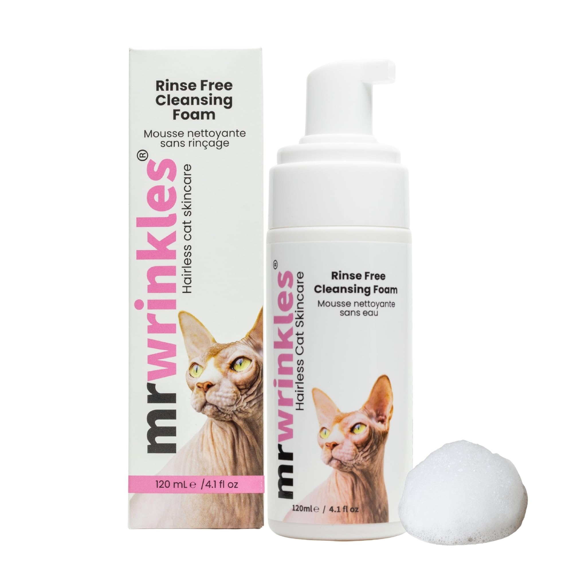 Mr Wrinkles Sphynx Rinse Free Cleansing Foam - Wipe & Go Mattifying Rice Water & Honey Formulation, Natural & Lick-Safe, Shampoo
