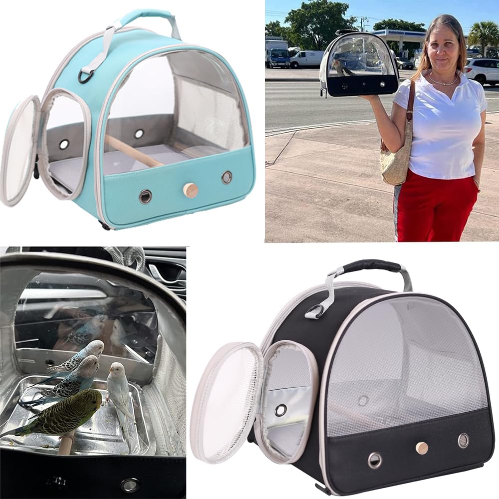 Bird Carrier, Portable Small Bird Parrot Parakeet Carrier with Standing Perch (No Tray), Side Access Window Collapsible (Black,