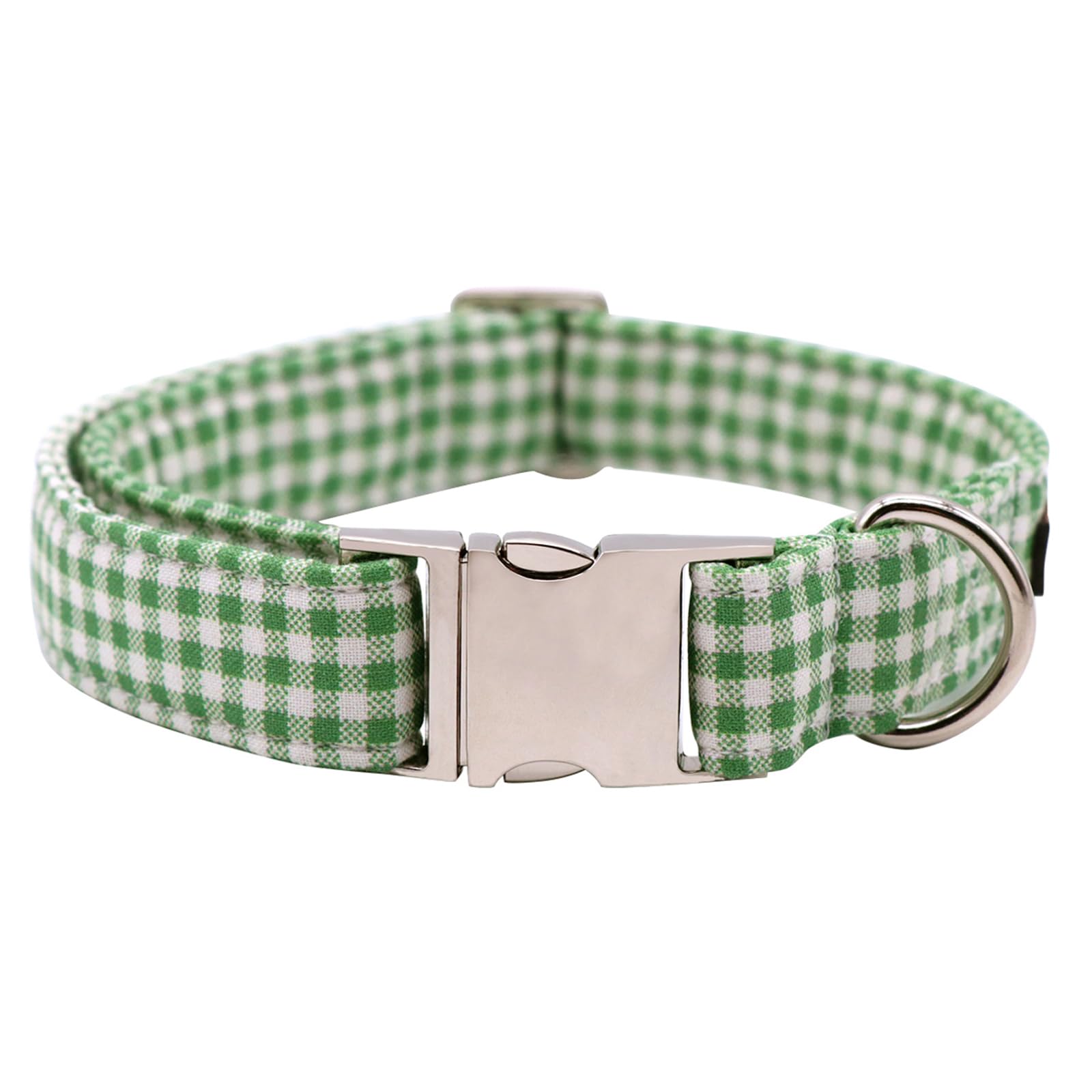 Lionet Paws Dog Collar, Comfortable Adjustable Cute Collar With Metal Buckle For Male Female Dogs, Green&White Grid Pattern, Xla