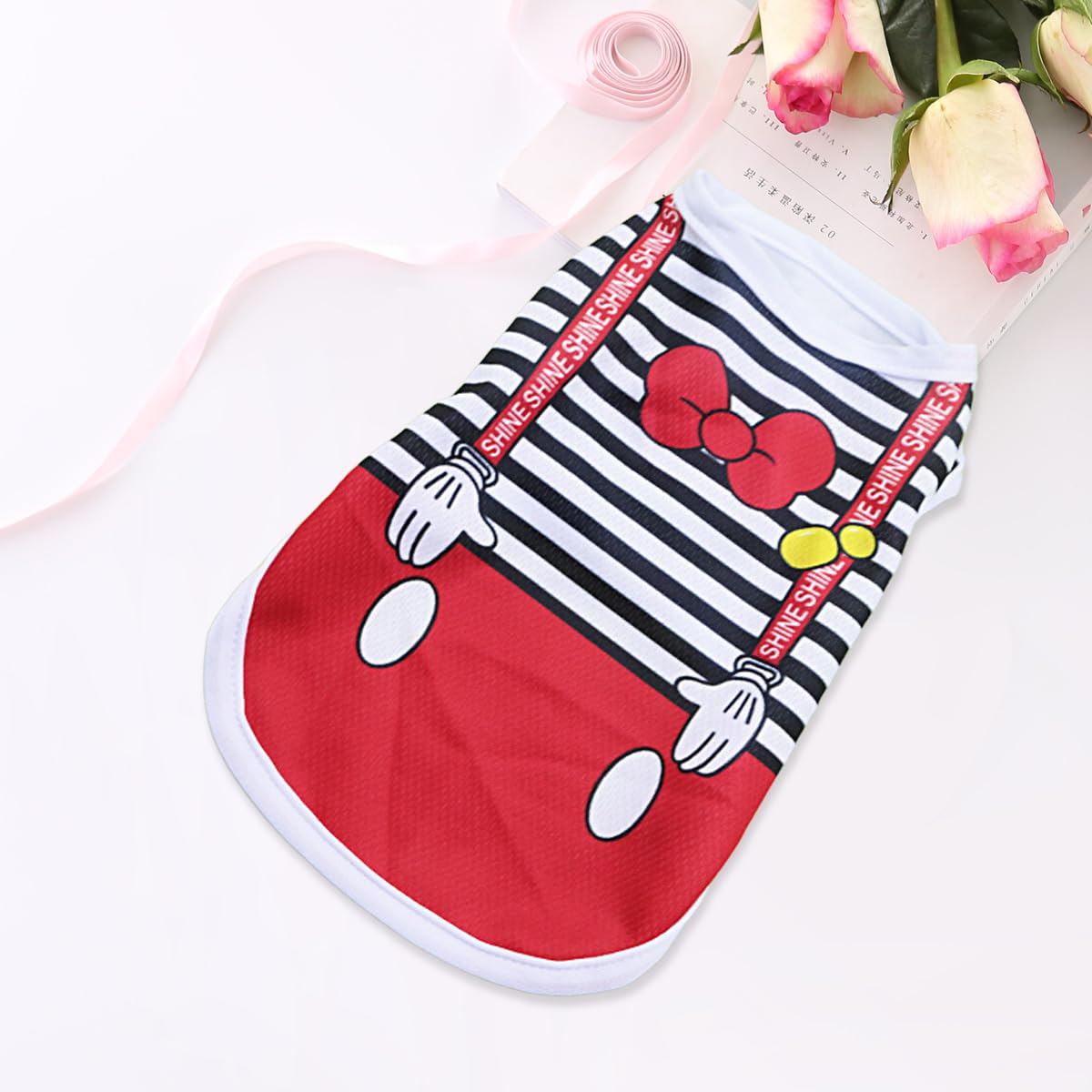Vavious Girl Dog Clothes Dog Cooling Vest For Summer Breathable Mesh Cat Outfit Pet Red Bow Stripe Print Pullover Sleeveless Sof