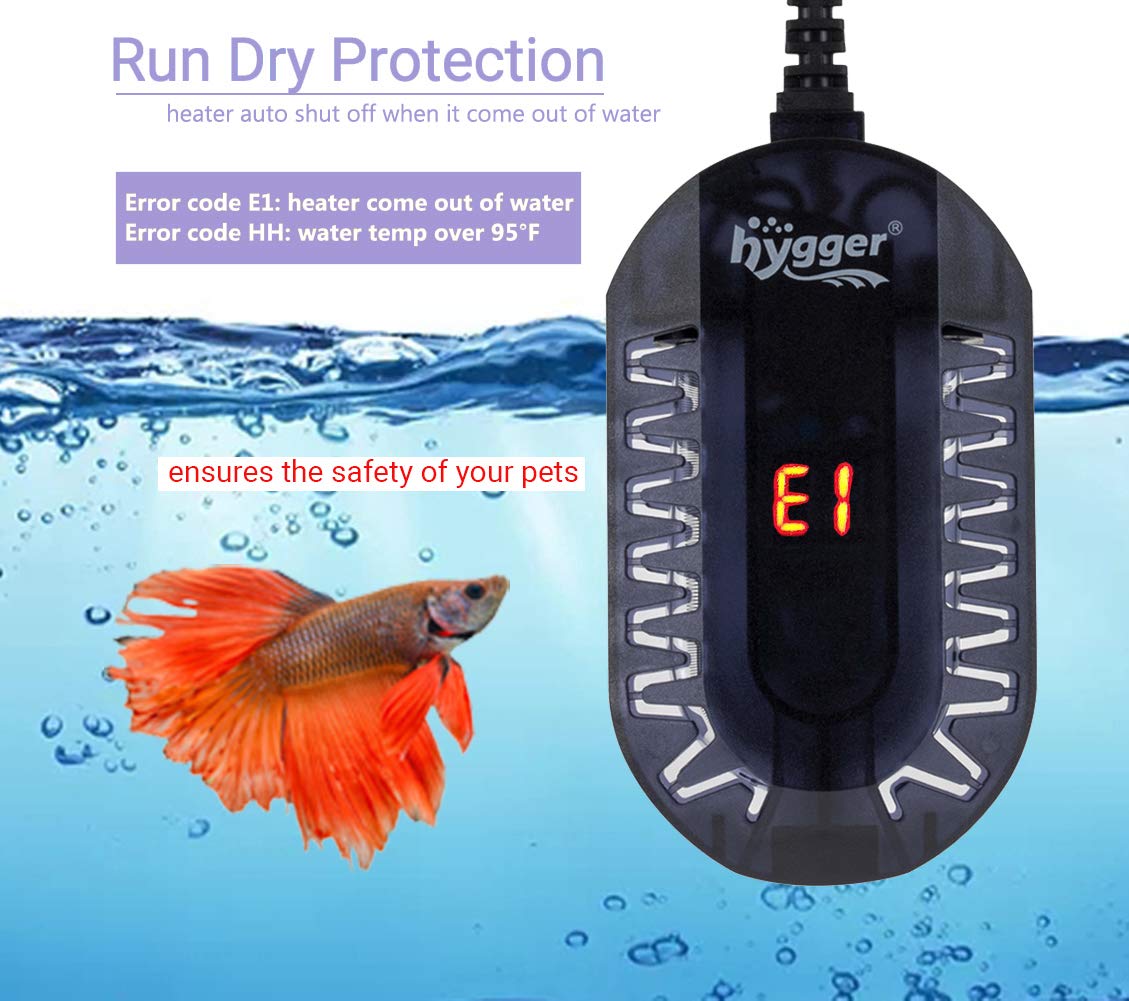 Hygger Mini Glass Aquarium Heater Adjustable Led Digital Temperature Display Small Tank Heater For Turtle Betta Fish Bowl With Protective Guard 50W