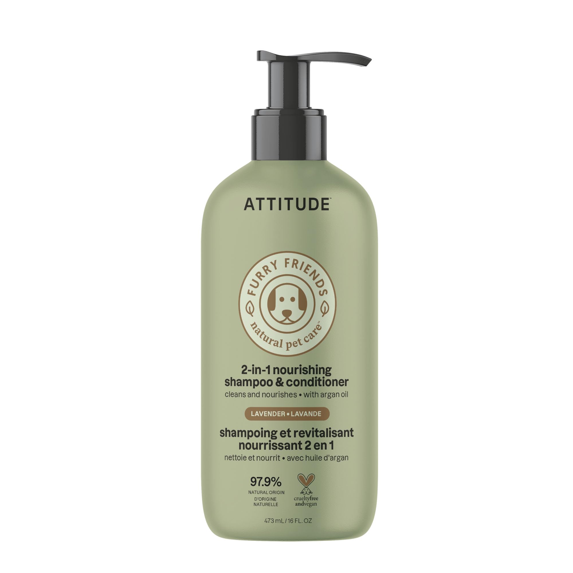 Attitude 2In1 Nourishing Shampoo And Conditioner For Cat & Dog, Vegan And Cruelty-Free, Lavender & Argan Oil, 16 Fl Oz