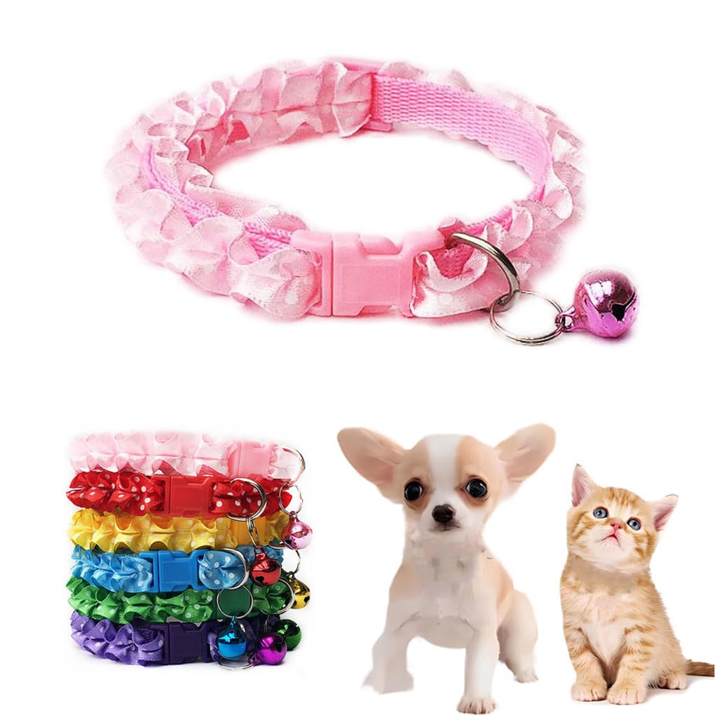 Pink Collar With Bell For Dog Puppy, Bell Collar For Cats Puppy Collar Girl Lace Adjustable For Xxs Xs Small Pet Dogs Animal Lit