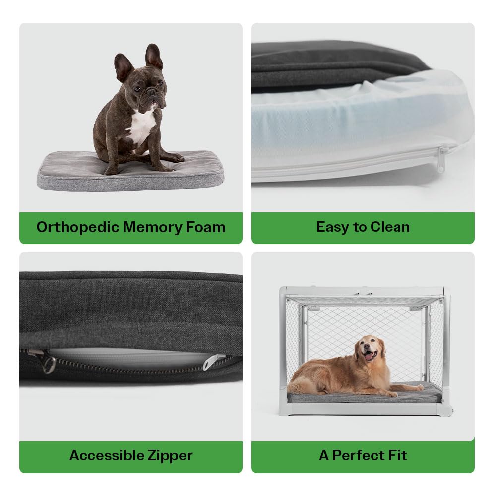 Diggs Snooz Memory Foam Dog Bed - Ideally Sized Revol Dog Crate Pad - Premium Orthopedic Pet Bed For Crate Or Home - Grey, Small