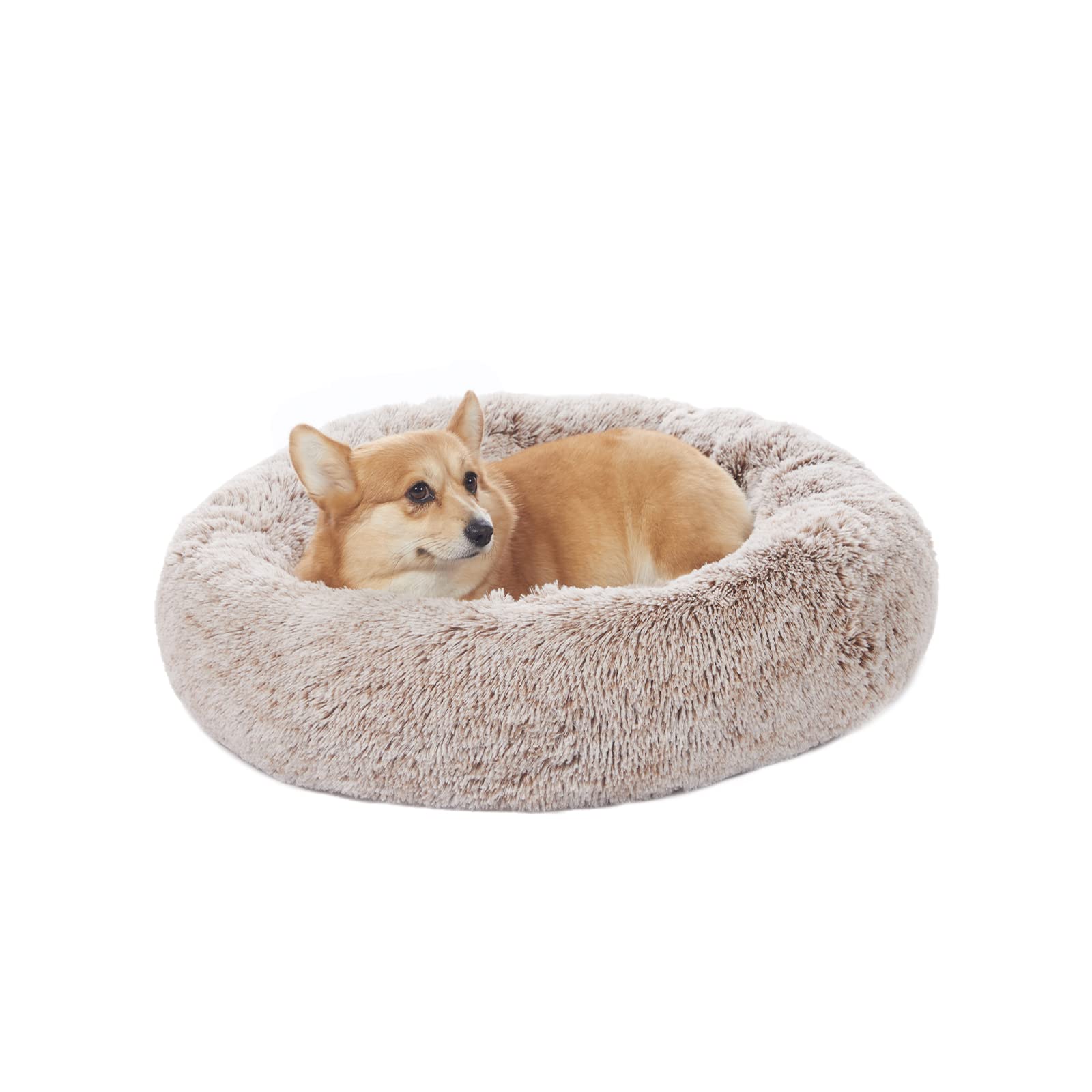 Bedfolks Calming Donut Dog Bed - 30'' Round Plush For Medium Dogs, Anti-Anxiety, Machine Washable (Brown, Medium)