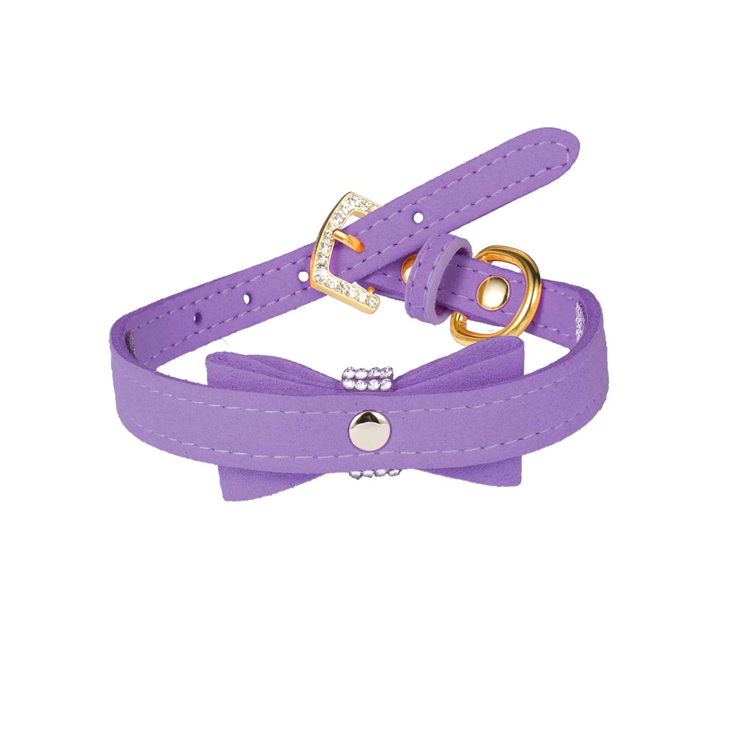 Lovpe Crystal Dog Collar/Cat Collar Velvet Leather With Bow-Knot Tie Rhinestone Puppy/Kitten Collars For Small Dogs & Cats (S(Neck For:10-13 Inch), Purple)