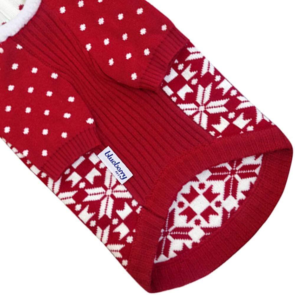 Blueberry Pet Let It Snow Classic Ugly Christmas Holiday Snowflake Pullover Hoodie Dog Sweater In Red And White, Back Length 20', Pack Of 1 Clothes For Dogs