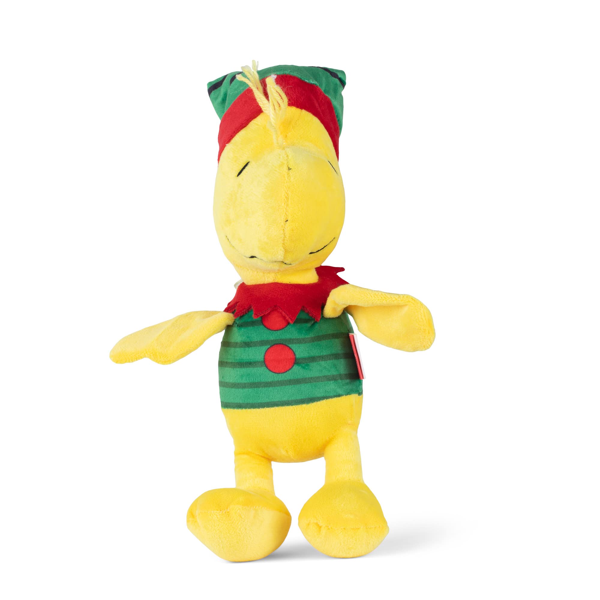 Peanuts for Pets Comics 9 Holiday Woodstock Plush Elf Dog Toy | Medium Squeaky Dog Toy, Yellow Dog Chew Toy | Woodstock Stuffed 