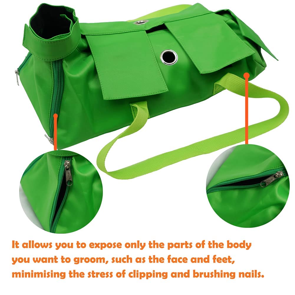Kukaster Pet Cats Restraint Bag For Claw Care Nail Trimming Anti-Scratching Grooming Bag For Cats Medical Examination(Green-L)