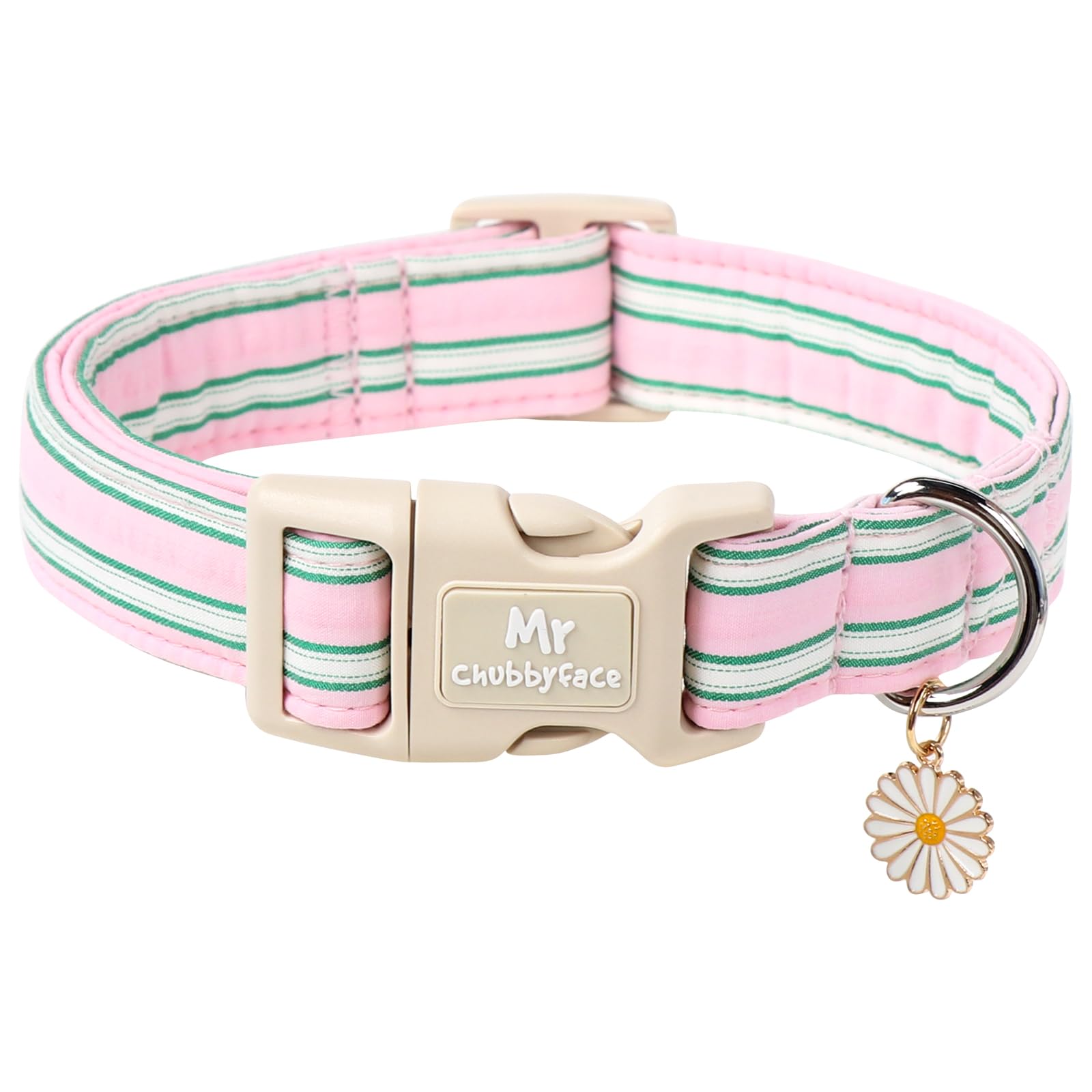 Mr.Chubbyface Cotton Dog Collar, Cute Pink Summer Puppy Collar With Plastic Buckle, Adjustable Soft Natural Fabric Pet Collar Fo