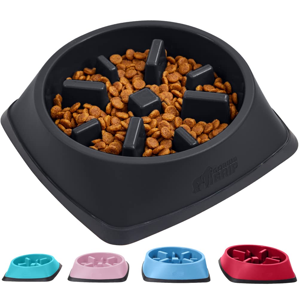 GORILLA GRIP Patent Pending Slow Feeder Dog Bowls, Interactive Puzzle Toy for Dogs and Cats Food Training, Keeps Pets Busy and P