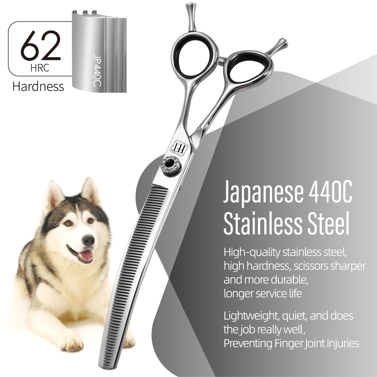 FENICE TOTEM 7.0" Curved Thinning Dog Grooming Scissors, Japanese 440C Stainless Steel for Pets, Model WY70