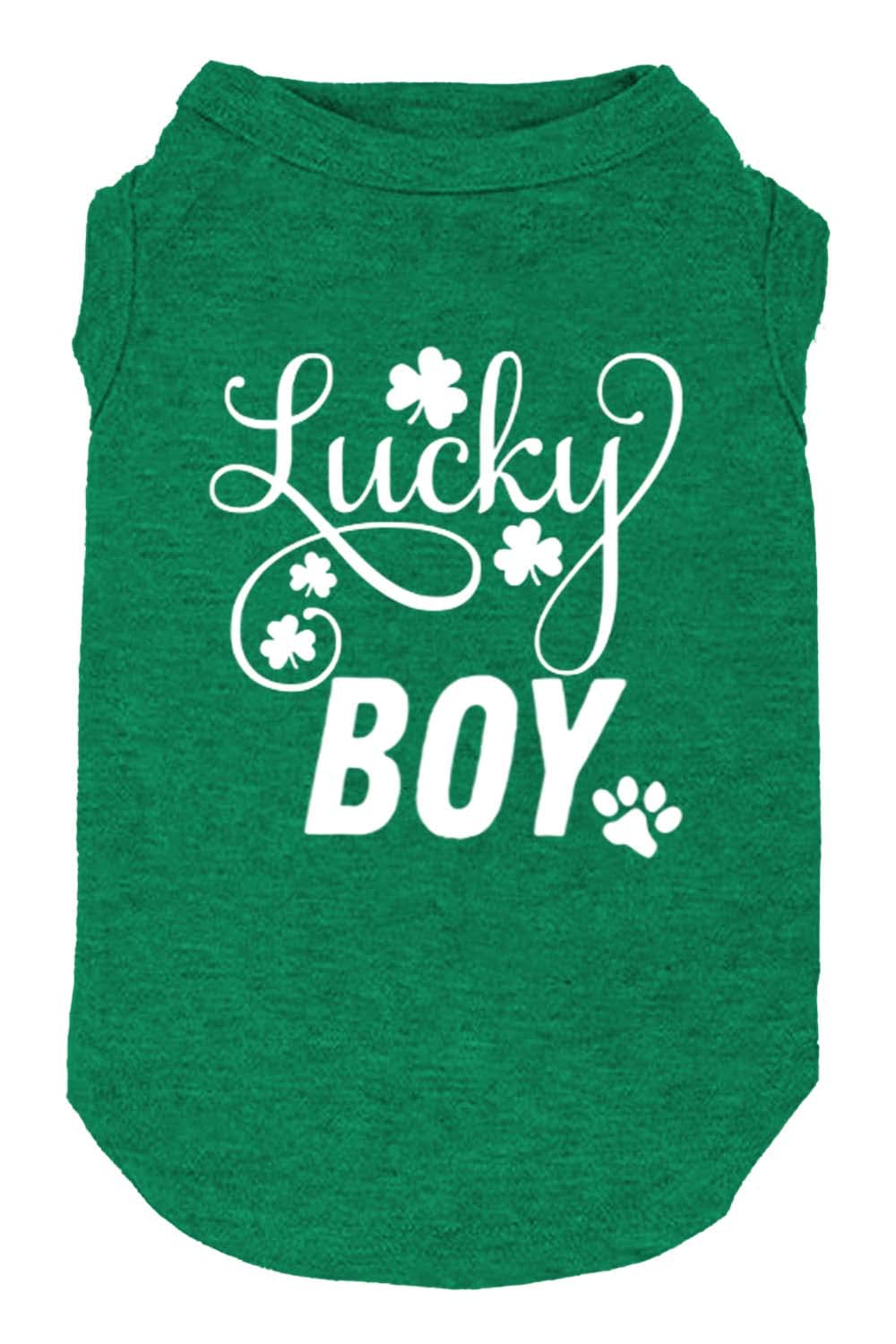 Dog Apparel Lucky Boy Letter Print Clover Shirts For Small Large Dog Vest Puppy Gift St Patrick'S Day Costume (Small, Green01)