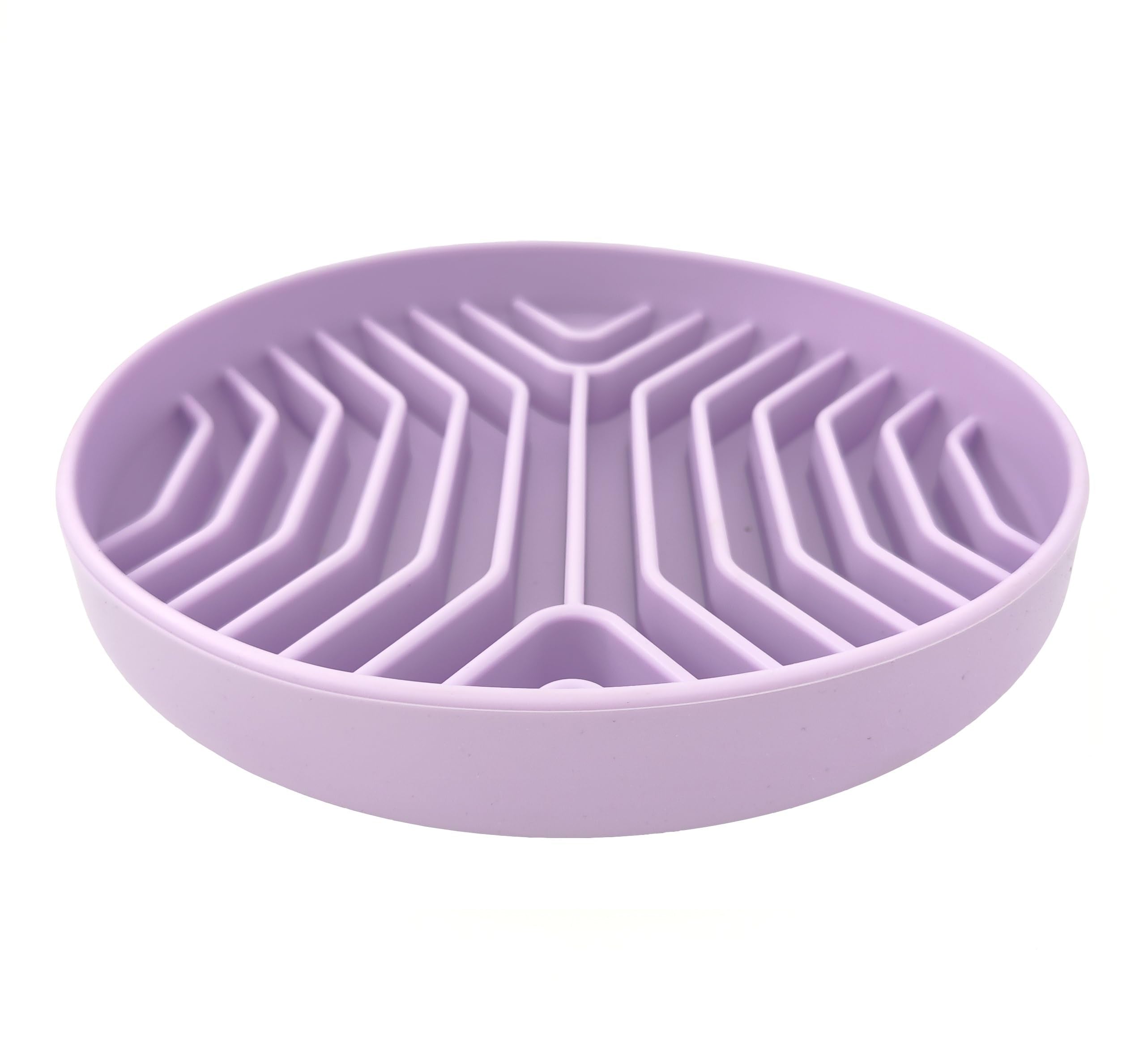 Slow Feeder Dog Bowl, 7.8 x 7.8 inches, Silicone Pet Puzzle Bowl with Suction Base, Foldable (Purple)