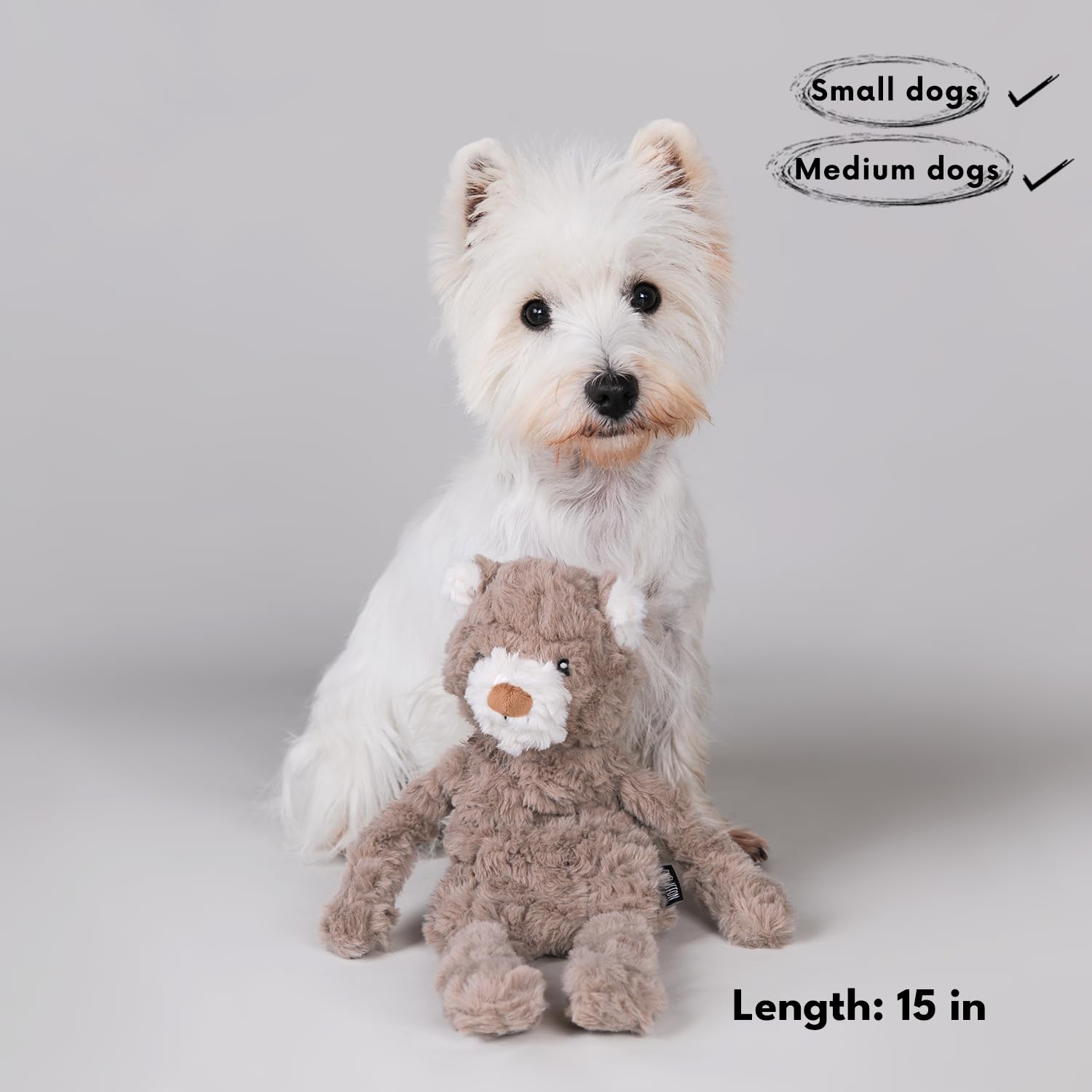 CHEWFFON Stuffless Dog Toy, Plush Puppy Squeaky Toy with Bear Design for Foraging Snuggling Fetch Retrieve, No Stuffing Crinkle
