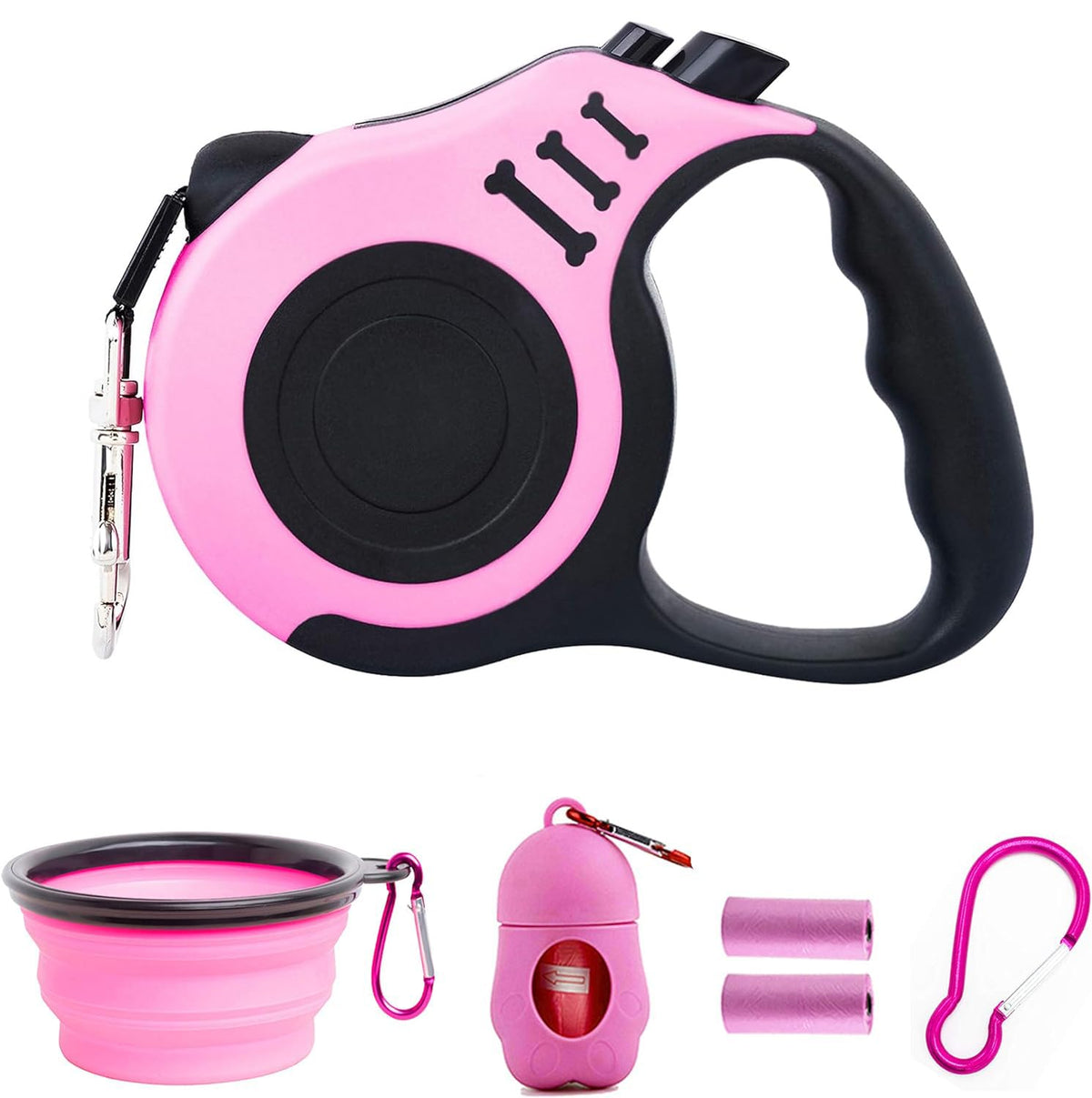 Petimp Retractable Dog Leash Lightweight 16Ft Leash, With Folding Bowl,Dispenser,Waste Bags, For Small Medium Dogs(Pink)