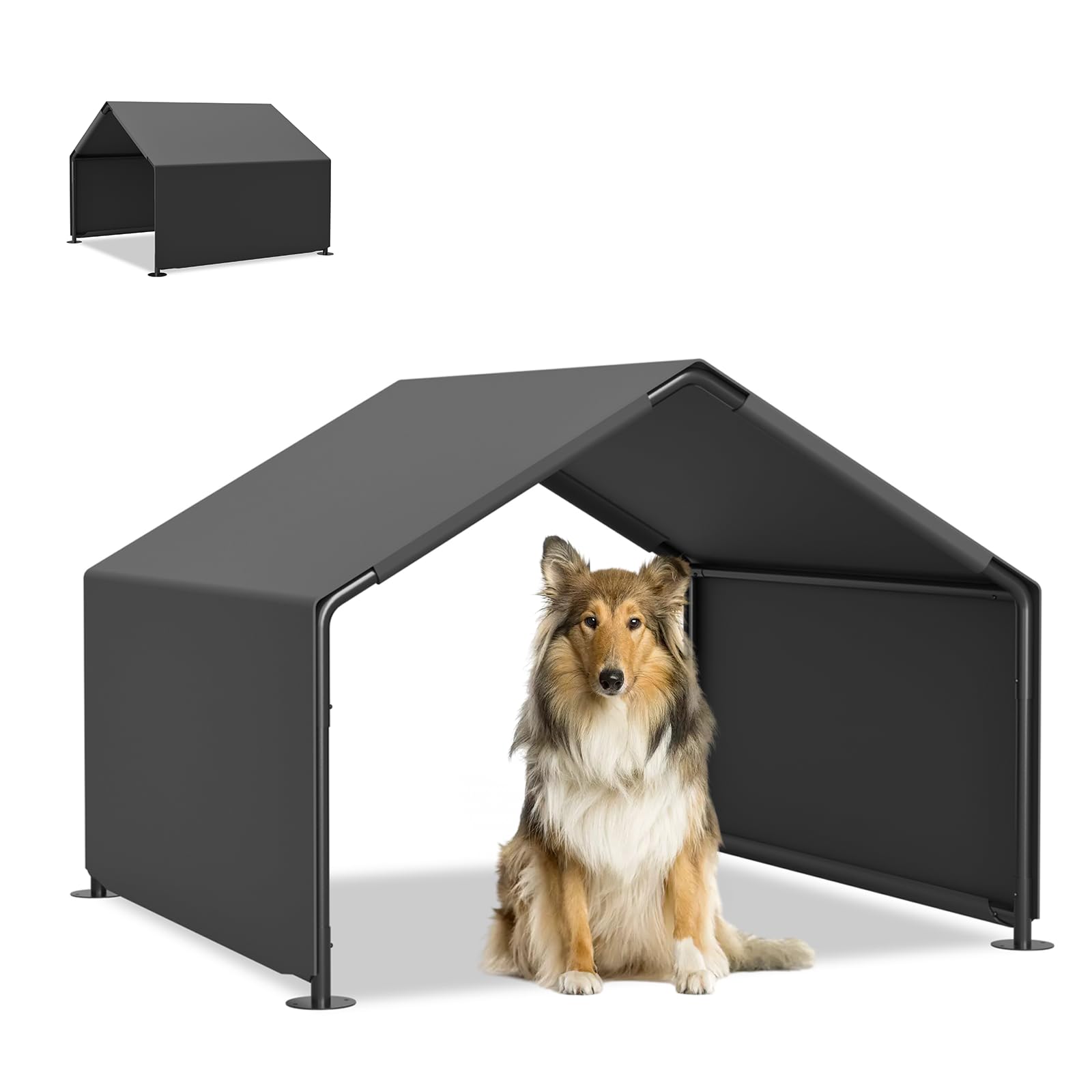 Yafylly Dog Shade Shelter Outdoor, 4x4x3 Extra Large Dog Tent Outdoor, Dog Shade for Outside with Waterproof Roof, Grey Sun R