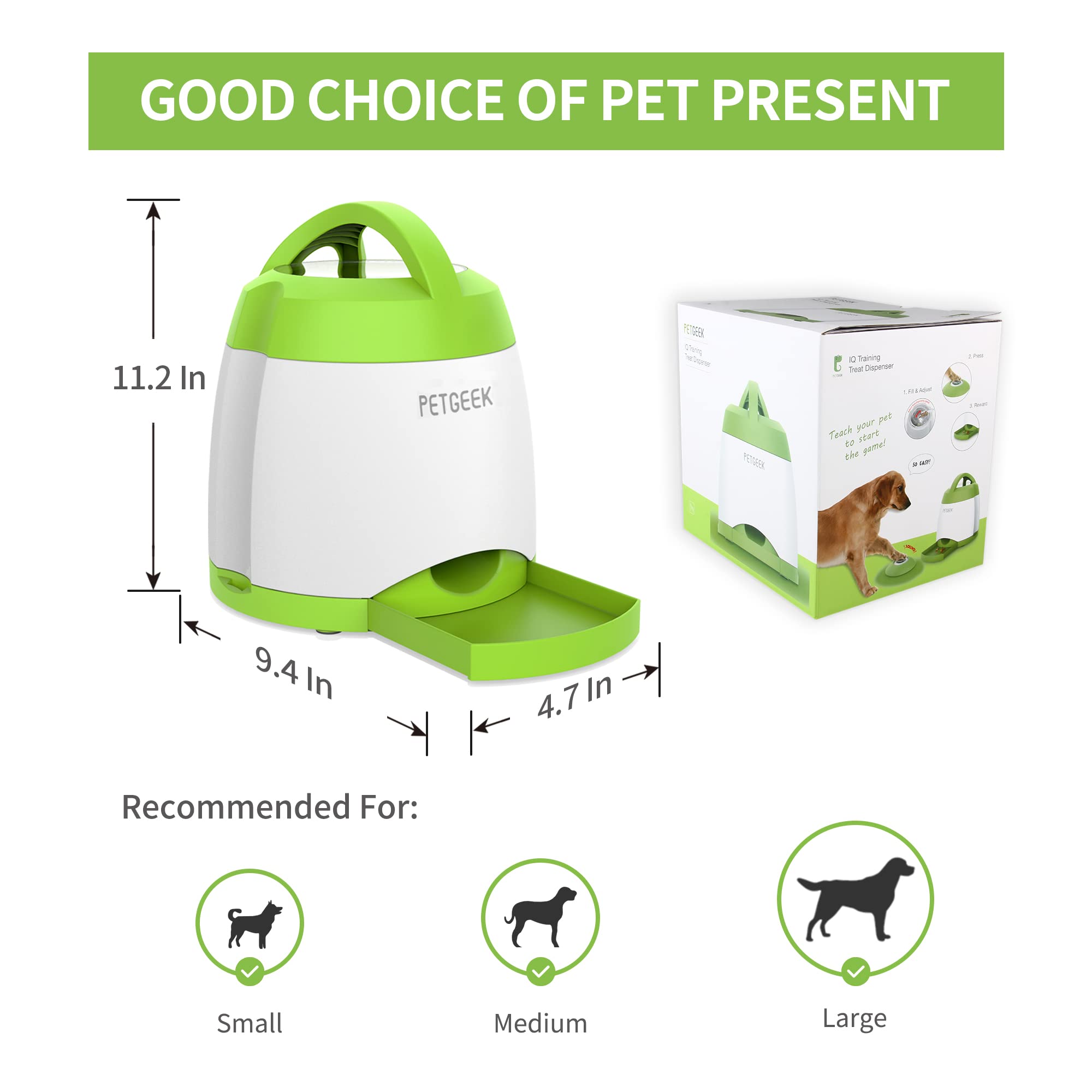 PETgEEK Treat Dispenser Dog Toys, Automatic Pet Feeder with Dual Power Supply and Remote control, Dog Puzzle Toys and Interactiv